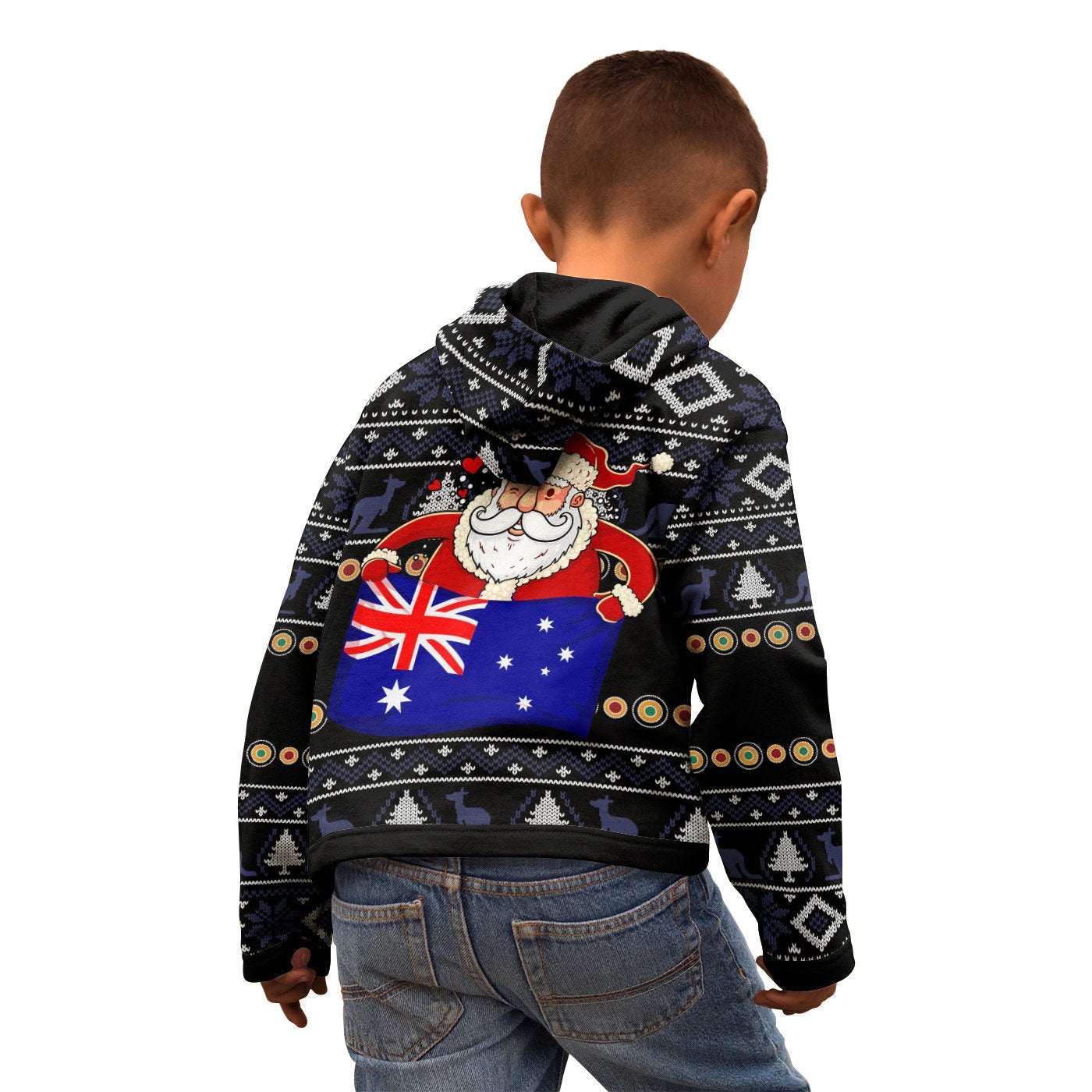 Christmas Zip - Up Hoodie - Australia Santa Claus Hold The Flag (Black) - Vibe Hoodie Shop