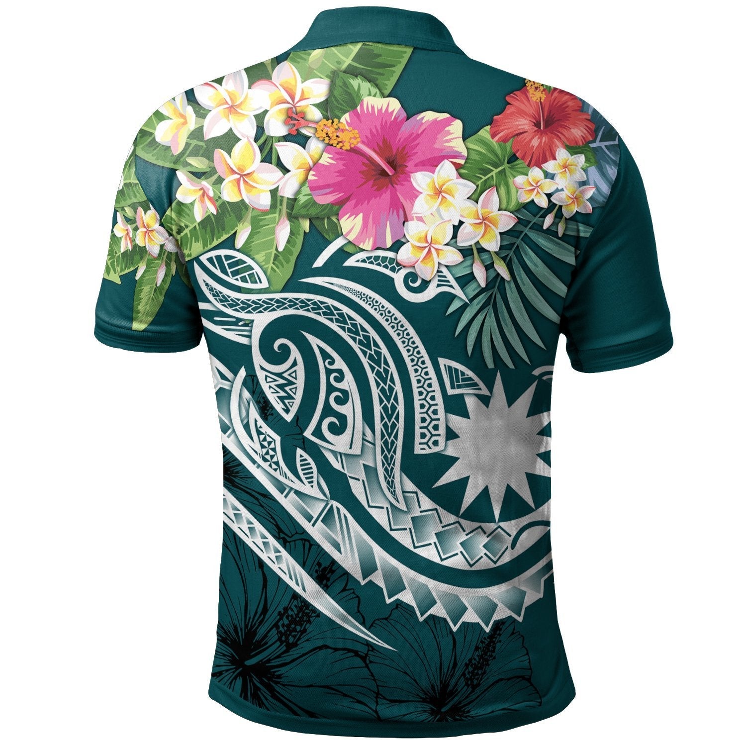 Nauru Polynesian Polo Shirt - Summer Plumeria (Turquoise) - Vibe Hoodie Shop