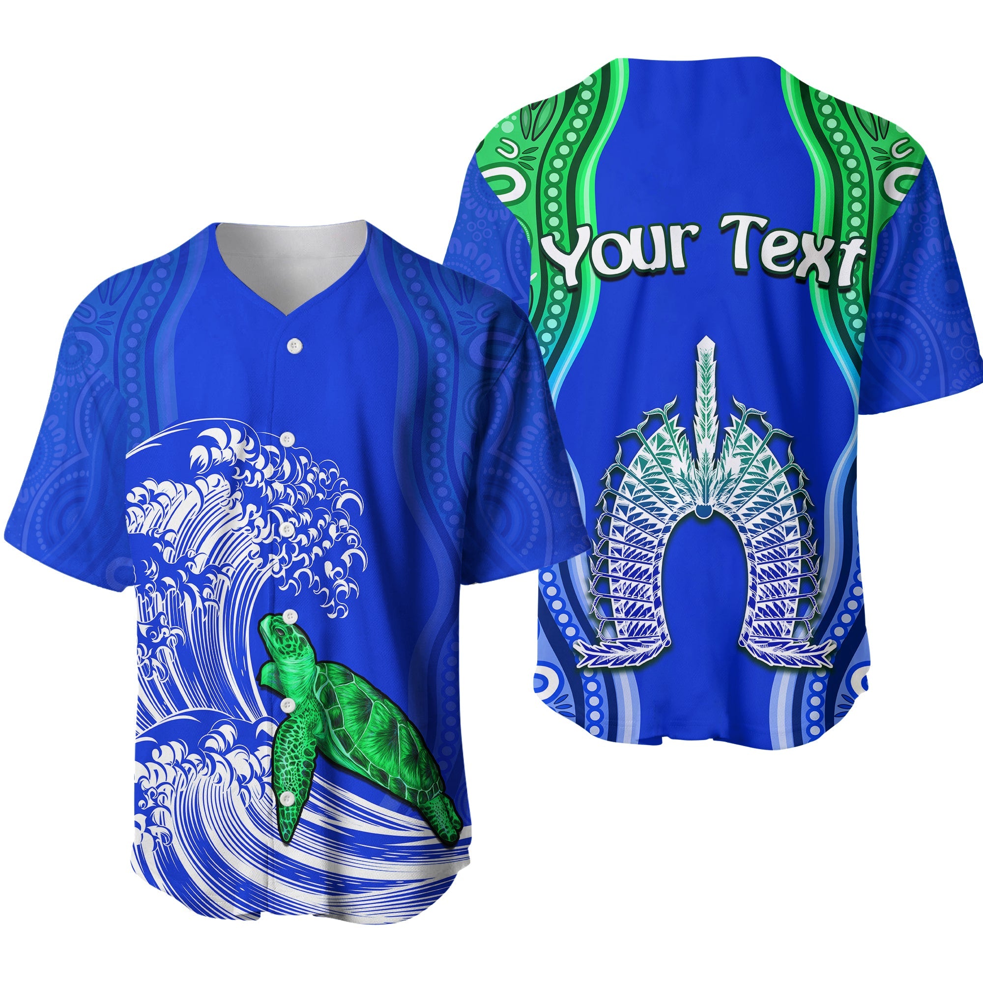 (Custom Personalised) Torres Strait Islands Baseball Jersey The Dhari Mix Aboriginal Turtle Version Blue - Vibe Hoodie Shop