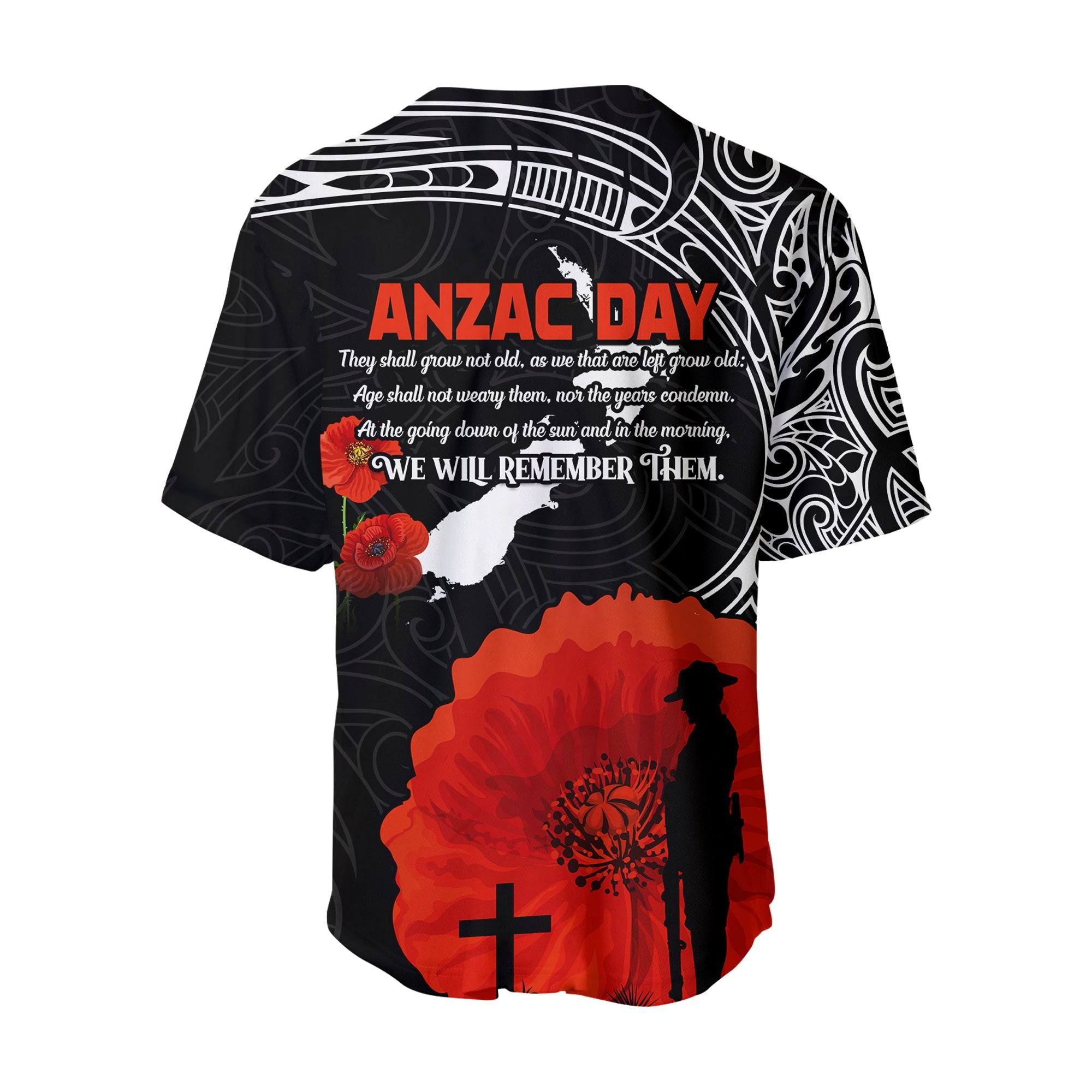 (Custom Personalised) New Zealand ANZAC 2022 Baseball Jersey Maori Mix Fern Poppy - Vibe Hoodie Shop