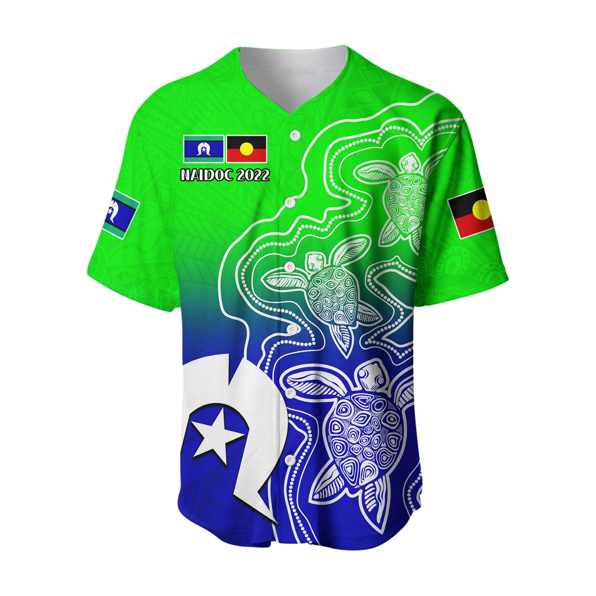 NAIDOC Week 2022 Baseball Jersey Torres Strait Islanders with Aboriginal Turtles - Vibe Hoodie Shop