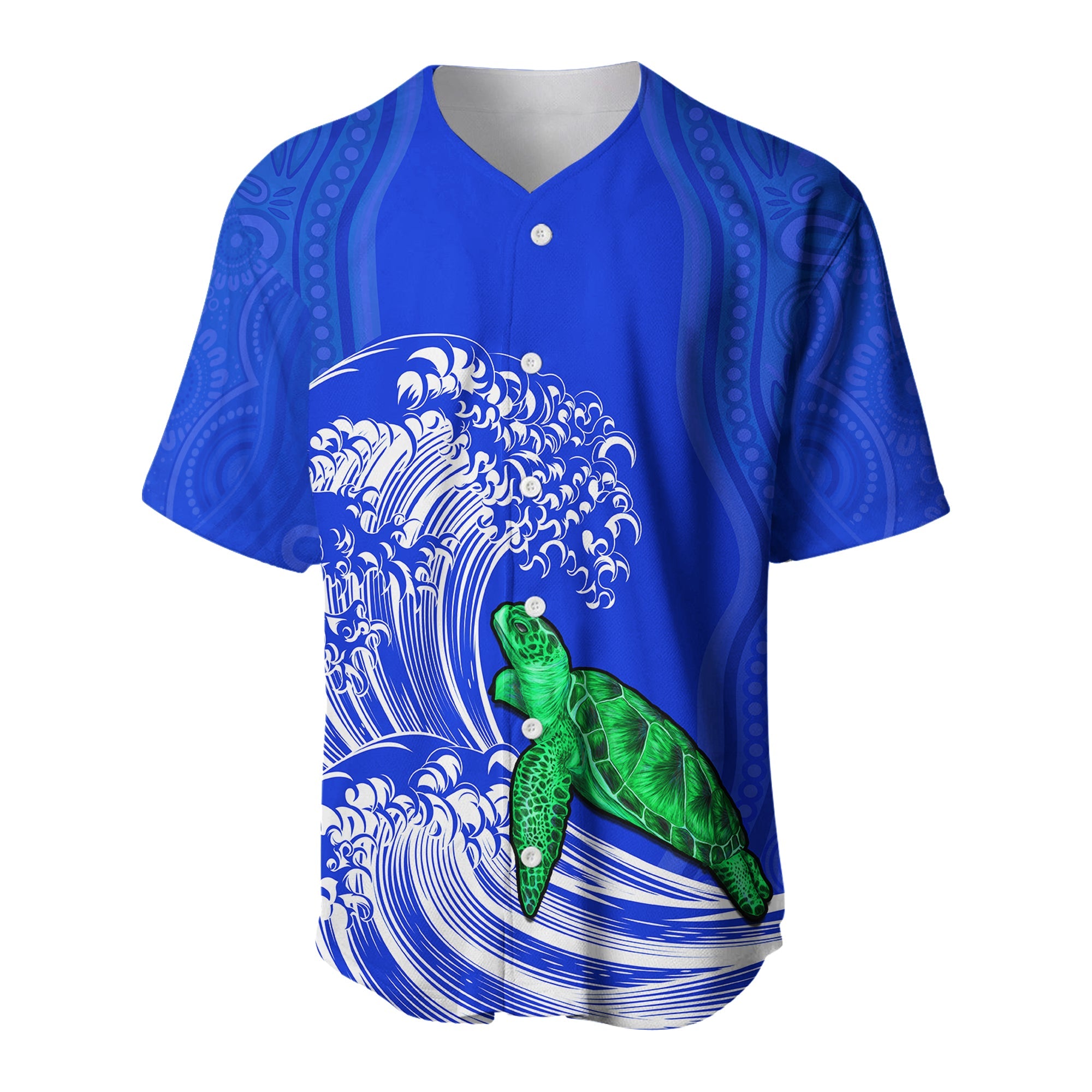 Torres Strait Islands Baseball Jersey The Dhari Mix Aboriginal Turtle Version Blue - Vibe Hoodie Shop