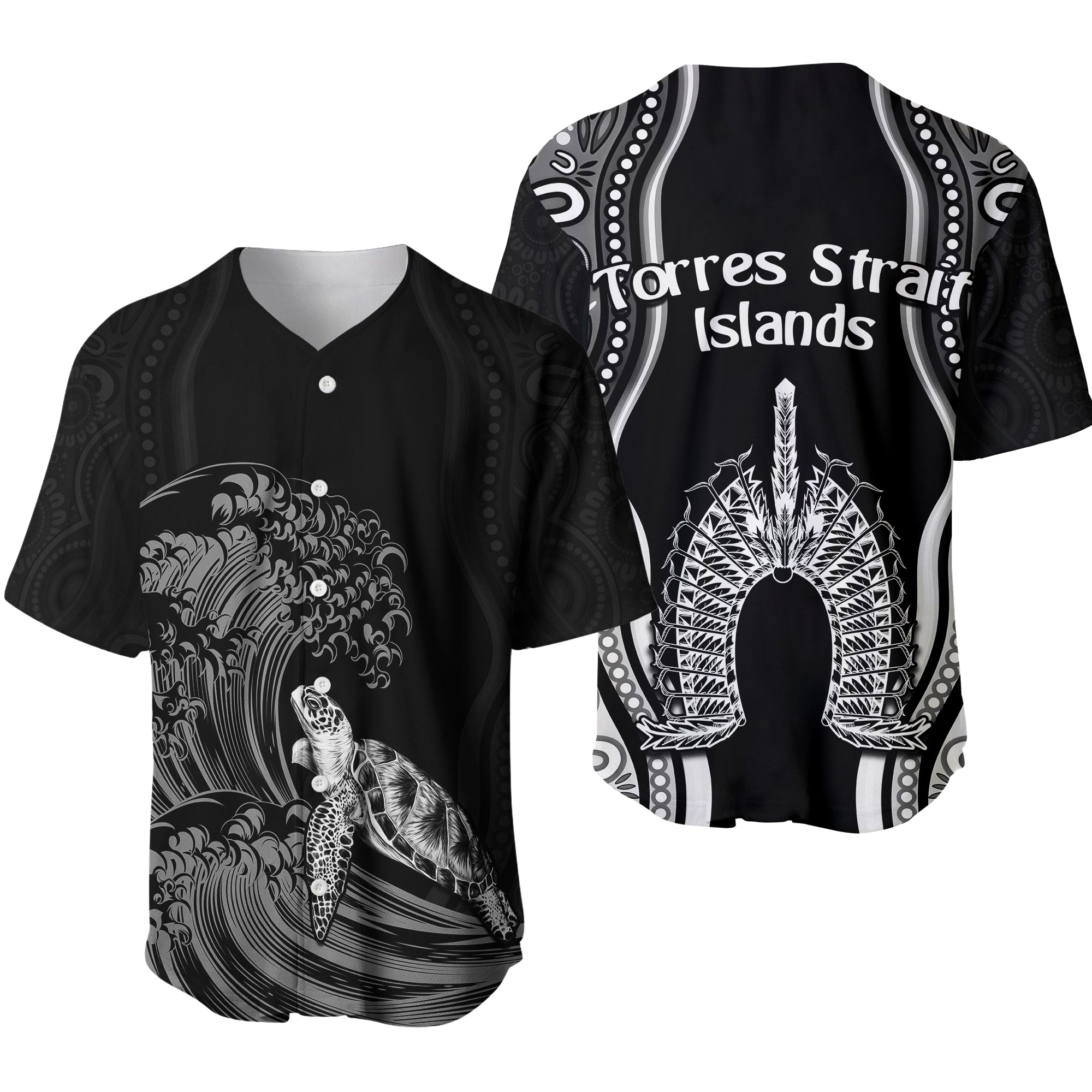 Torres Strait Islands Baseball Jersey The Dhari Mix Aboriginal Turtle Version Black - Vibe Hoodie Shop