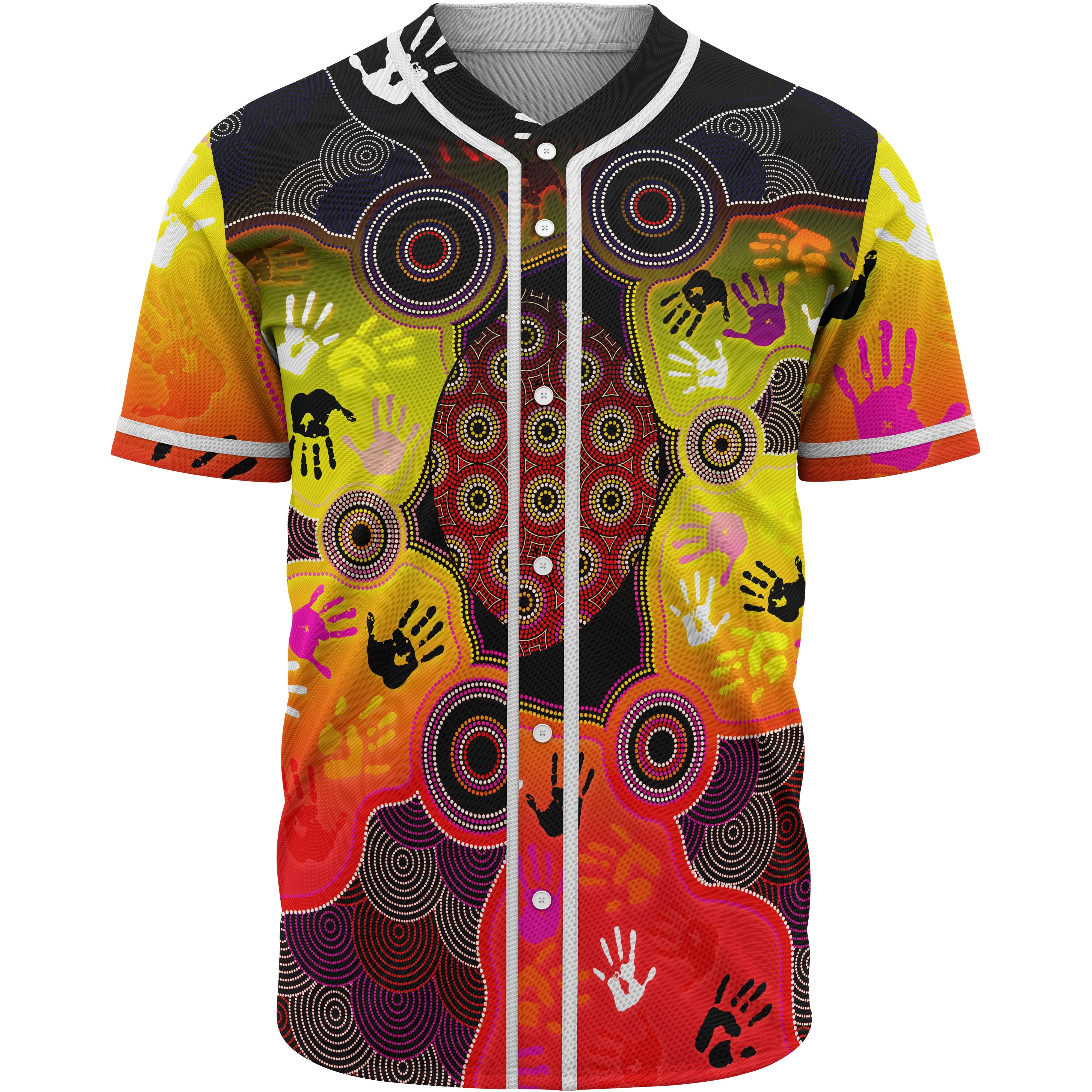 Aboriginal Baseball Shirt, Indigenous Circle Dot Painting Hand Art - Vibe Hoodie Shop