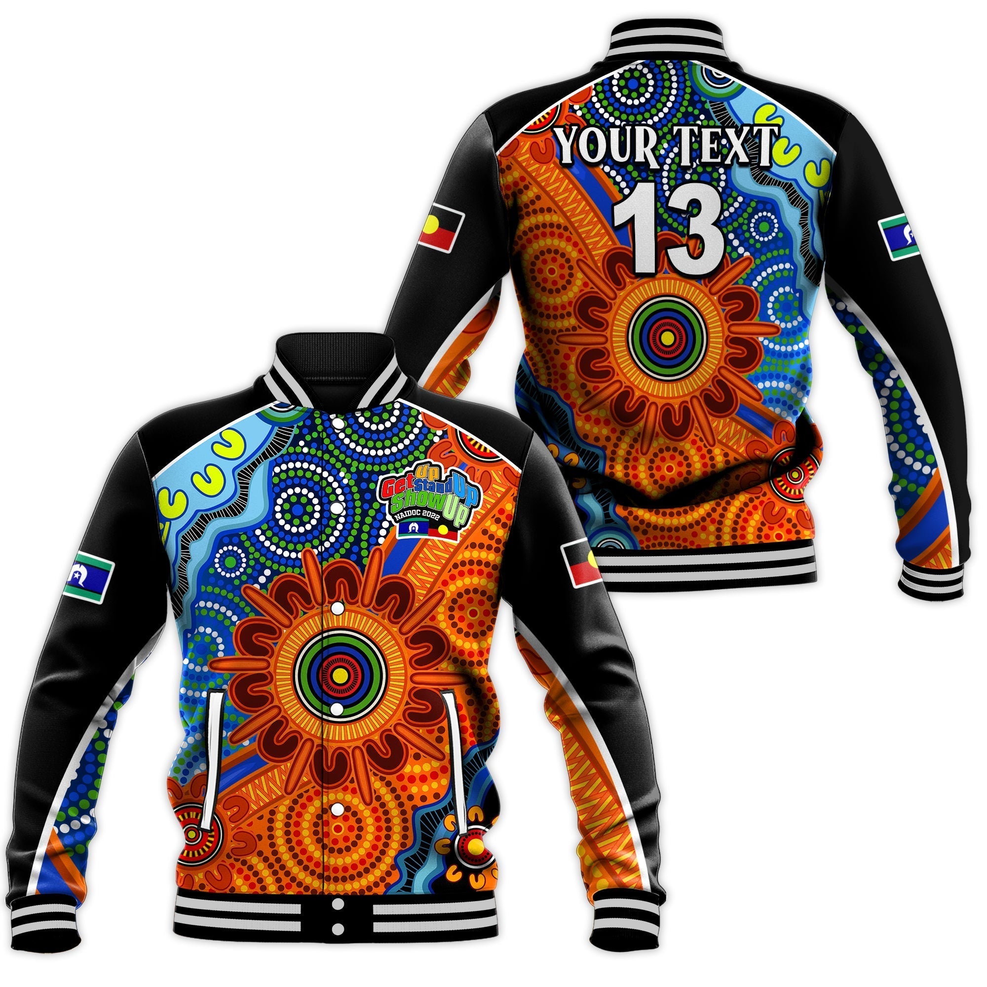 (Custom Text and Number) NAIDOC Week 2022 Baseball Jacket Aboriginal and Torres Strait Islanders Together - Vibe Hoodie Shop