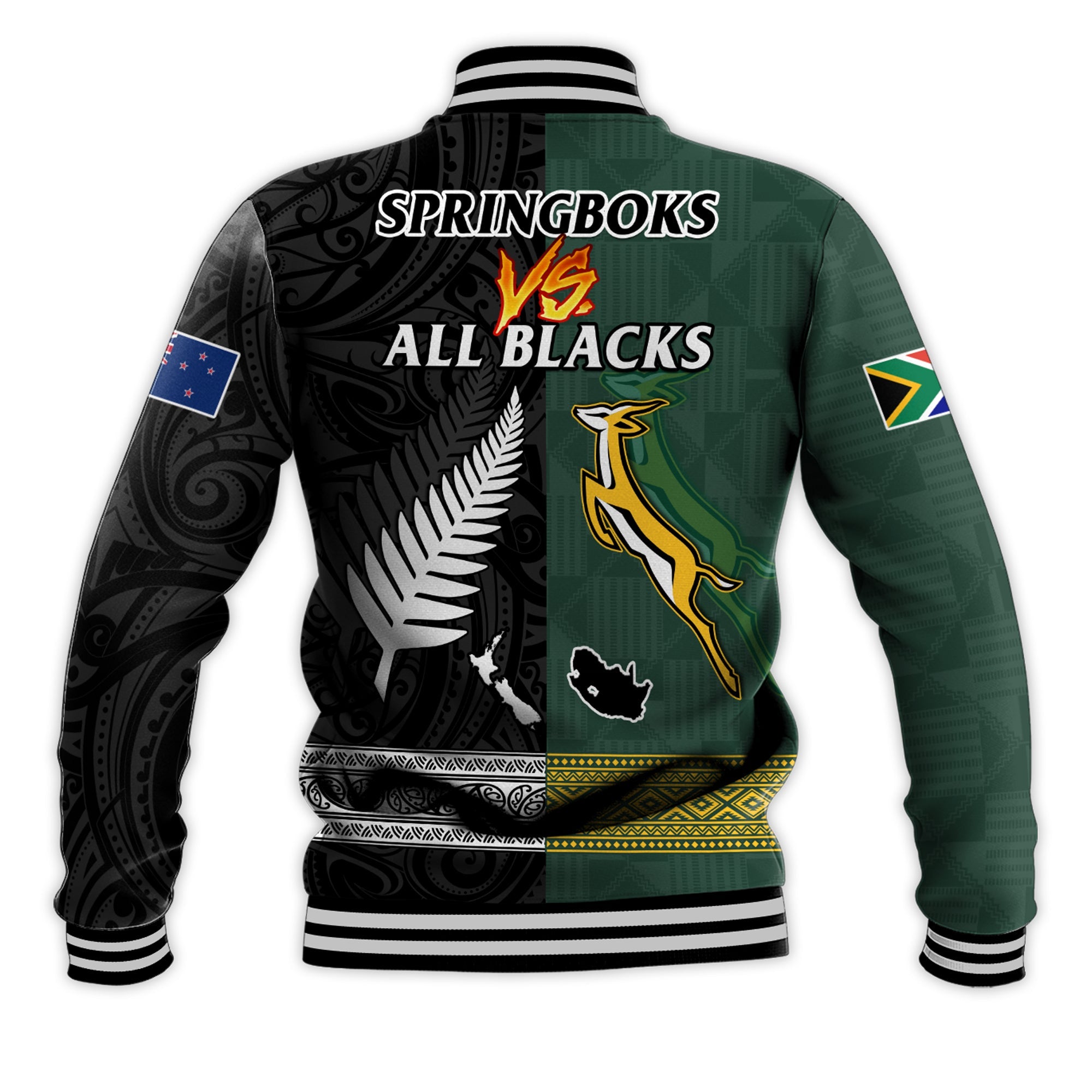 South Africa Protea and New Zealand Fern Baseball Jacket Rugby Go Springboks vs All Black - Vibe Hoodie Shop