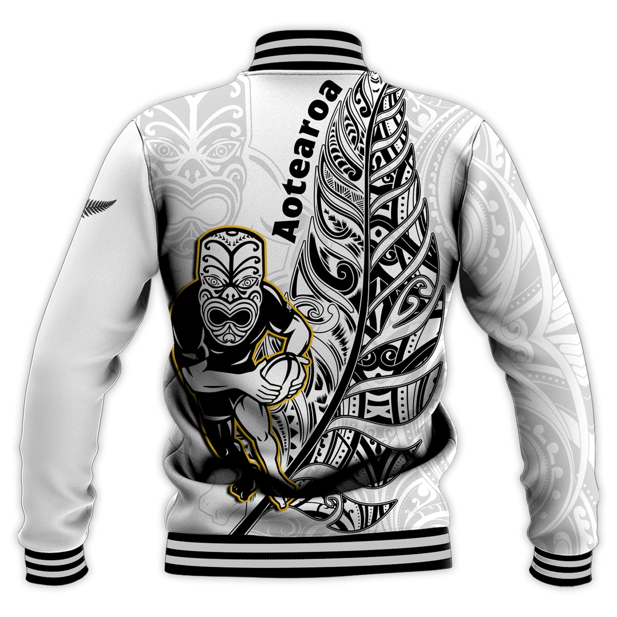 New Zealand Silver Fern Rugby Baseball Jacket All Black Maori Version White - Vibe Hoodie Shop
