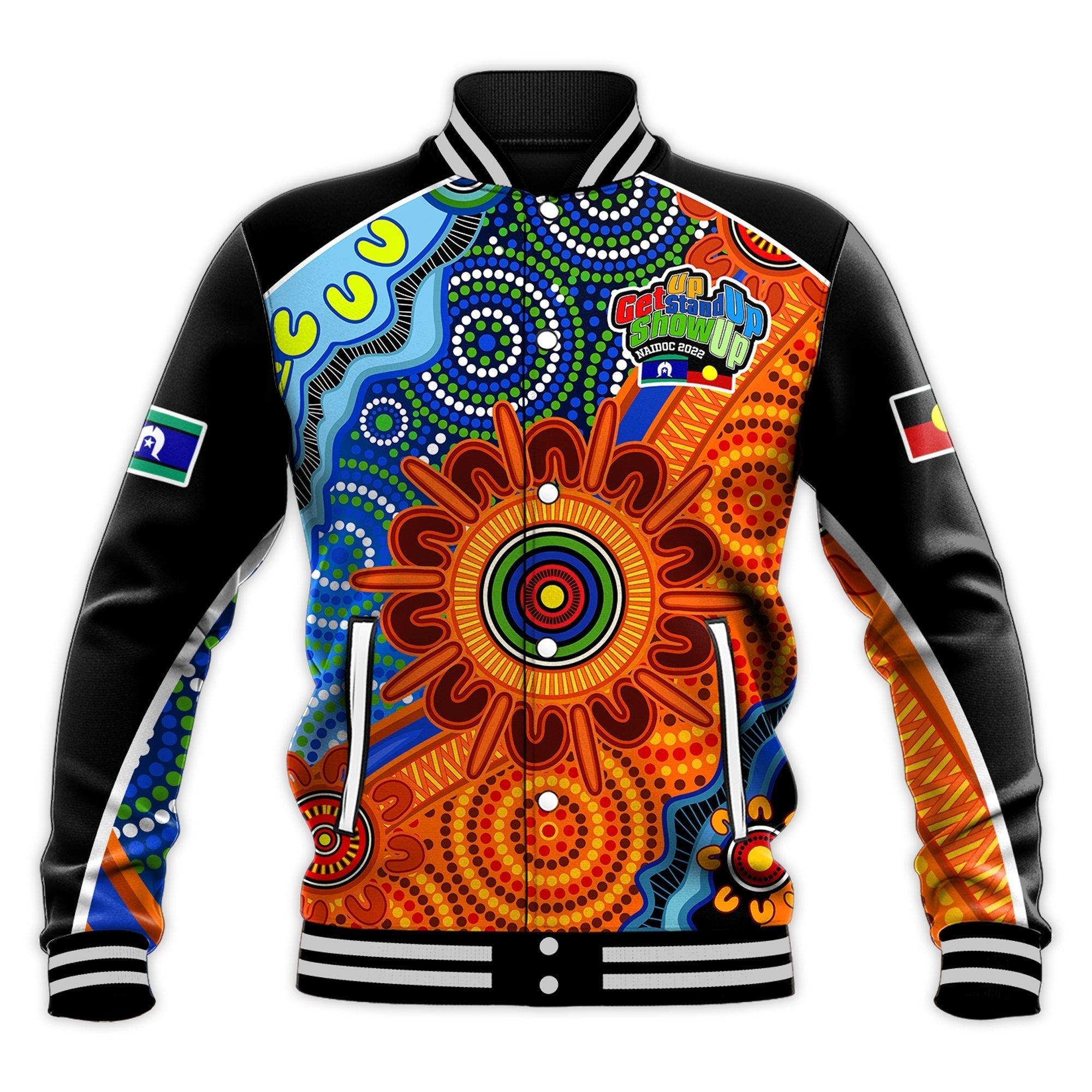 (Custom Text and Number) NAIDOC Week 2022 Baseball Jacket Aboriginal and Torres Strait Islanders Together - Vibe Hoodie Shop