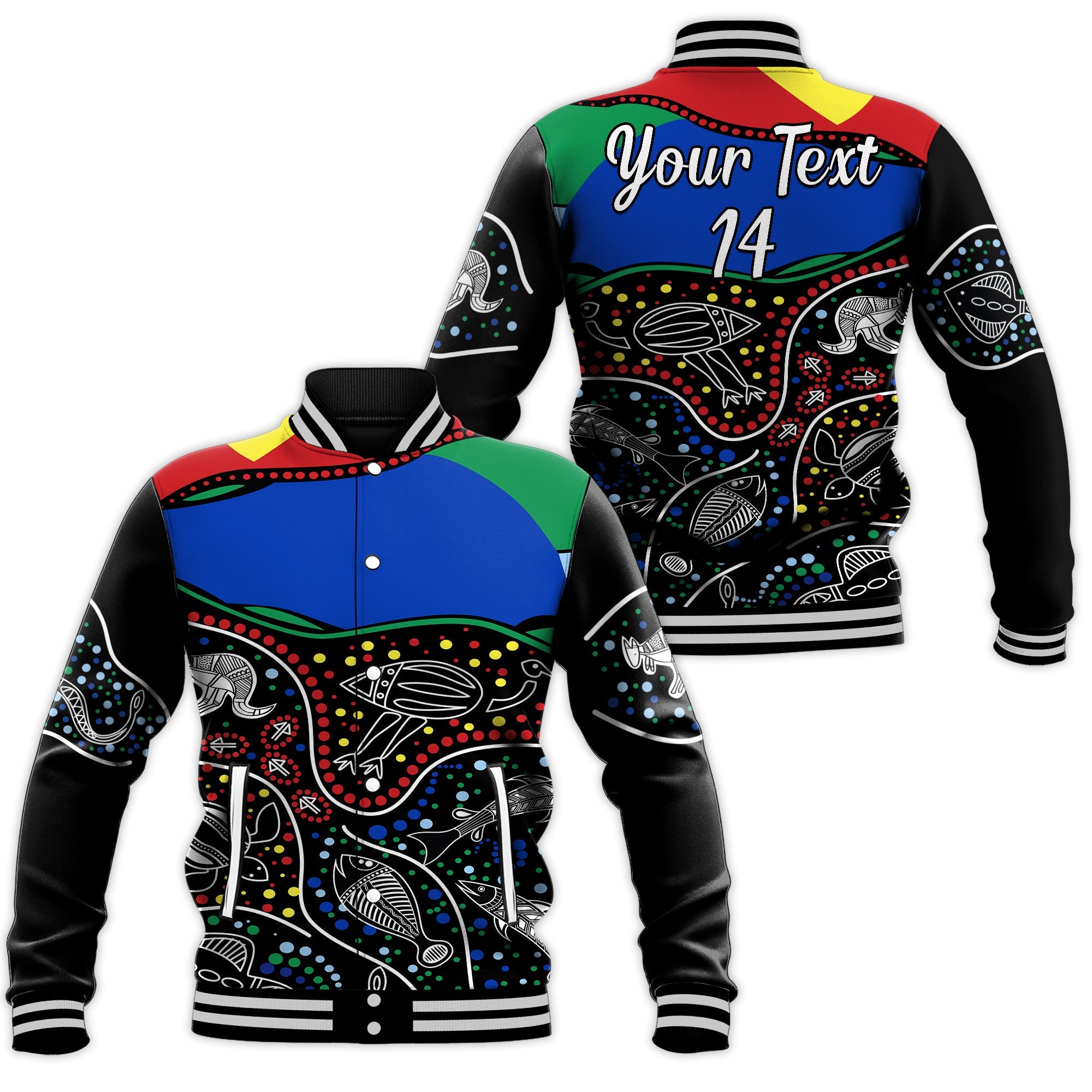 (Custom Text and Number) NAIDOC Week Baseball Jacket National Aborigines And Torres Strait Islander Animals Aboriginal Art - Vibe Hoodie Shop