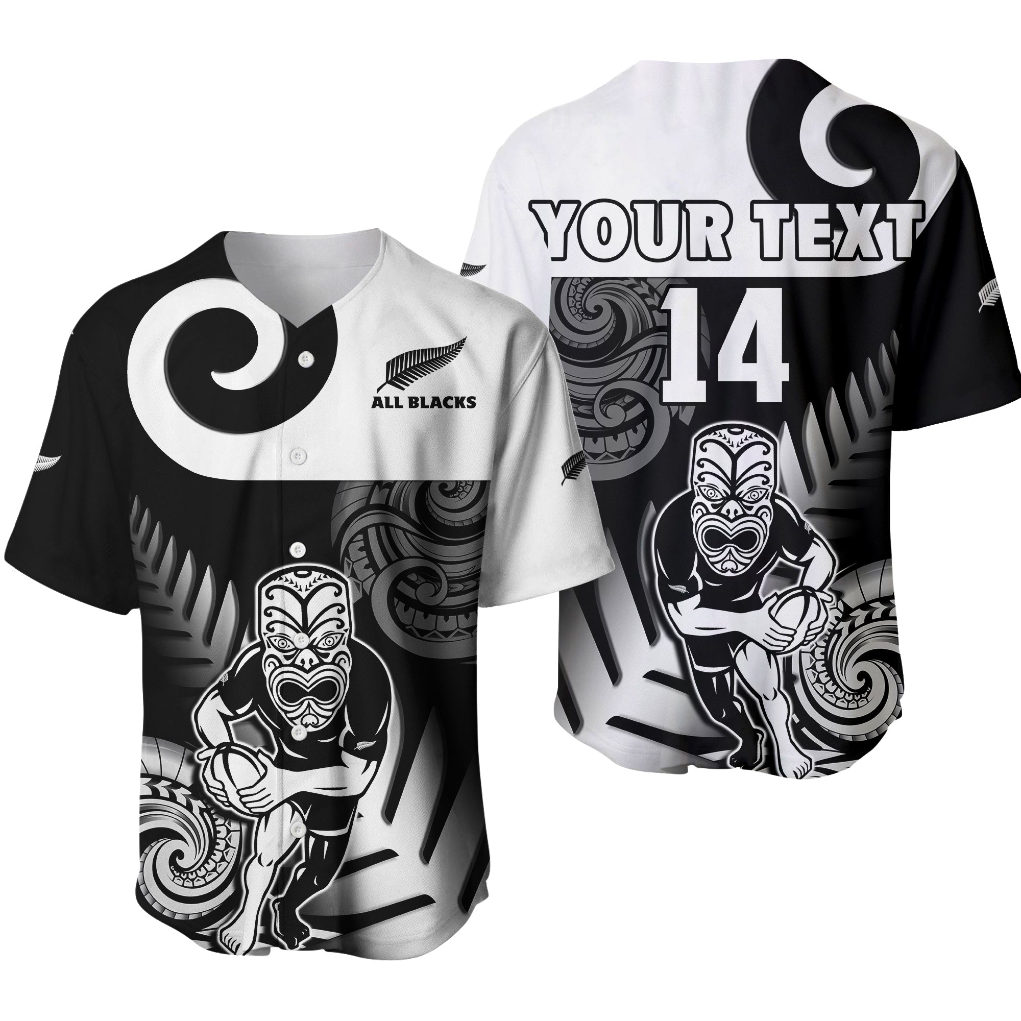 Custom Text And Number New Zealand Silver Fern Rugby Baseball Jersey All Black Maori Koru - Vibe Hoodie Shop