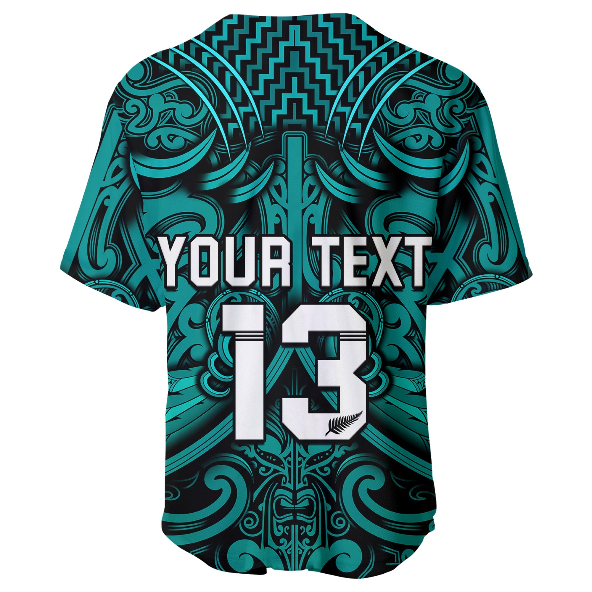 (Custom Text and Number) New Zealand Silver Fern Rugby Baseball Jersey All Black Turquoise NZ Maori Pattern - Vibe Hoodie Shop