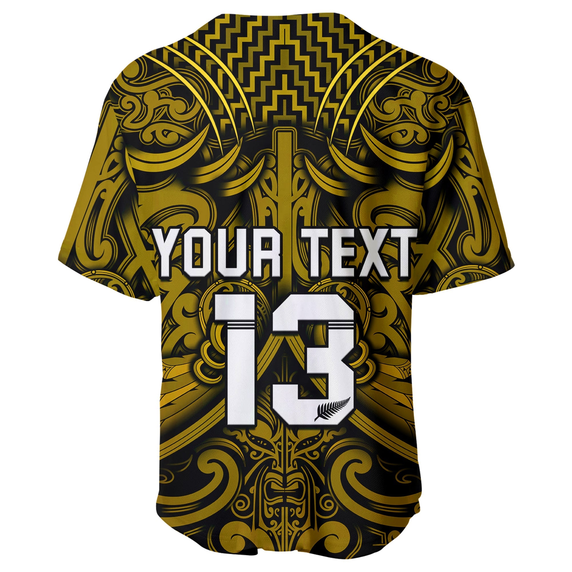 (Custom Text and Number) New Zealand Silver Fern Rugby Baseball Jersey All Black Gold NZ Maori Pattern - Vibe Hoodie Shop