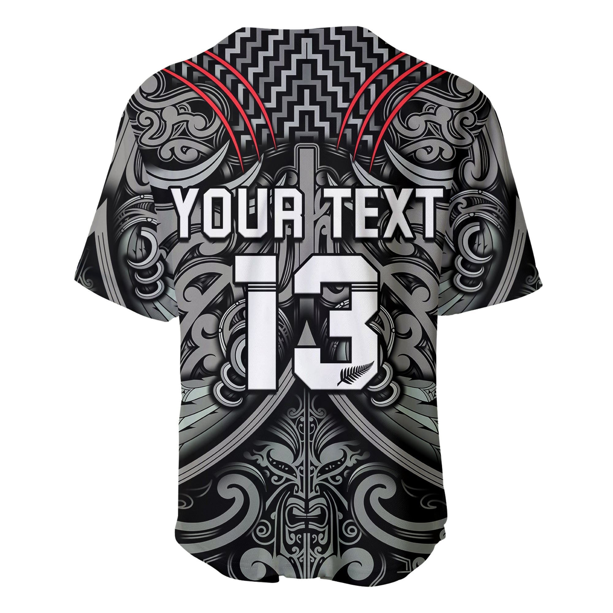 (Custom Text and Number) New Zealand Silver Fern Rugby Baseball Jersey All Black NZ Maori Pattern - Vibe Hoodie Shop