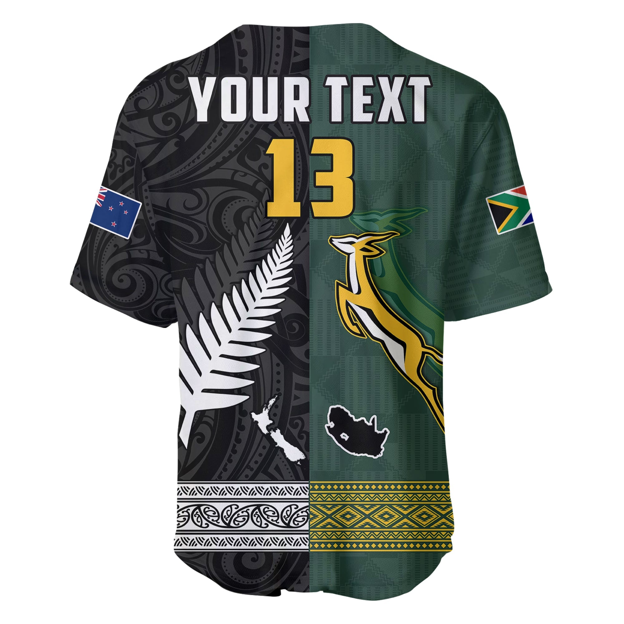 (Custom Text and Number) South Africa Protea and New Zealand Fern Baseball Jersey Rugby Go Springboks vs All Black - Vibe Hoodie Shop