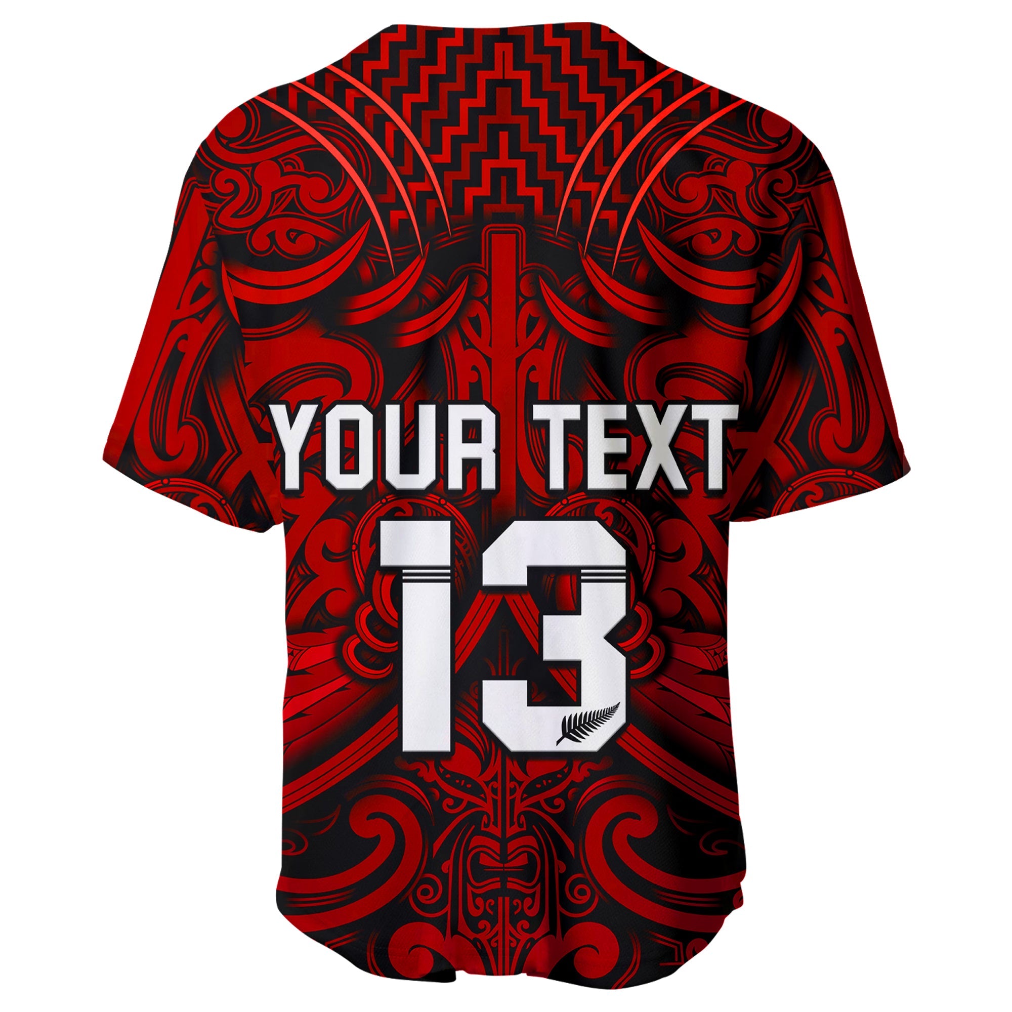 (Custom Text and Number) New Zealand Silver Fern Rugby Baseball Jersey All Black Red NZ Maori Pattern - Vibe Hoodie Shop