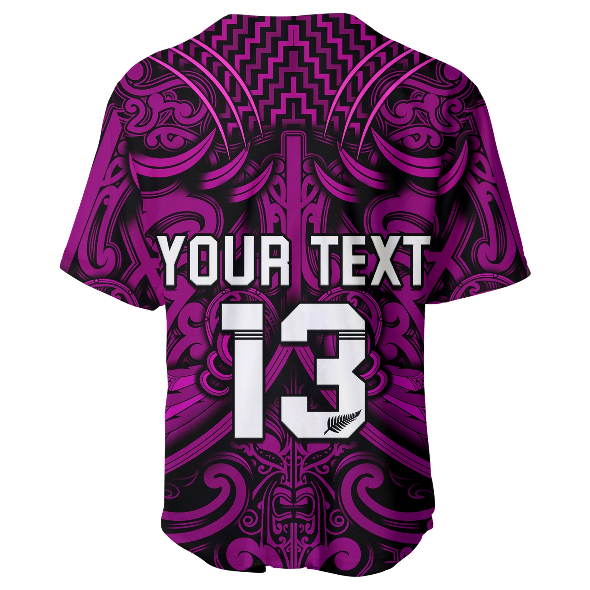 (Custom Text and Number) New Zealand Silver Fern Rugby Baseball Jersey All Black Purple NZ Maori Pattern - Vibe Hoodie Shop