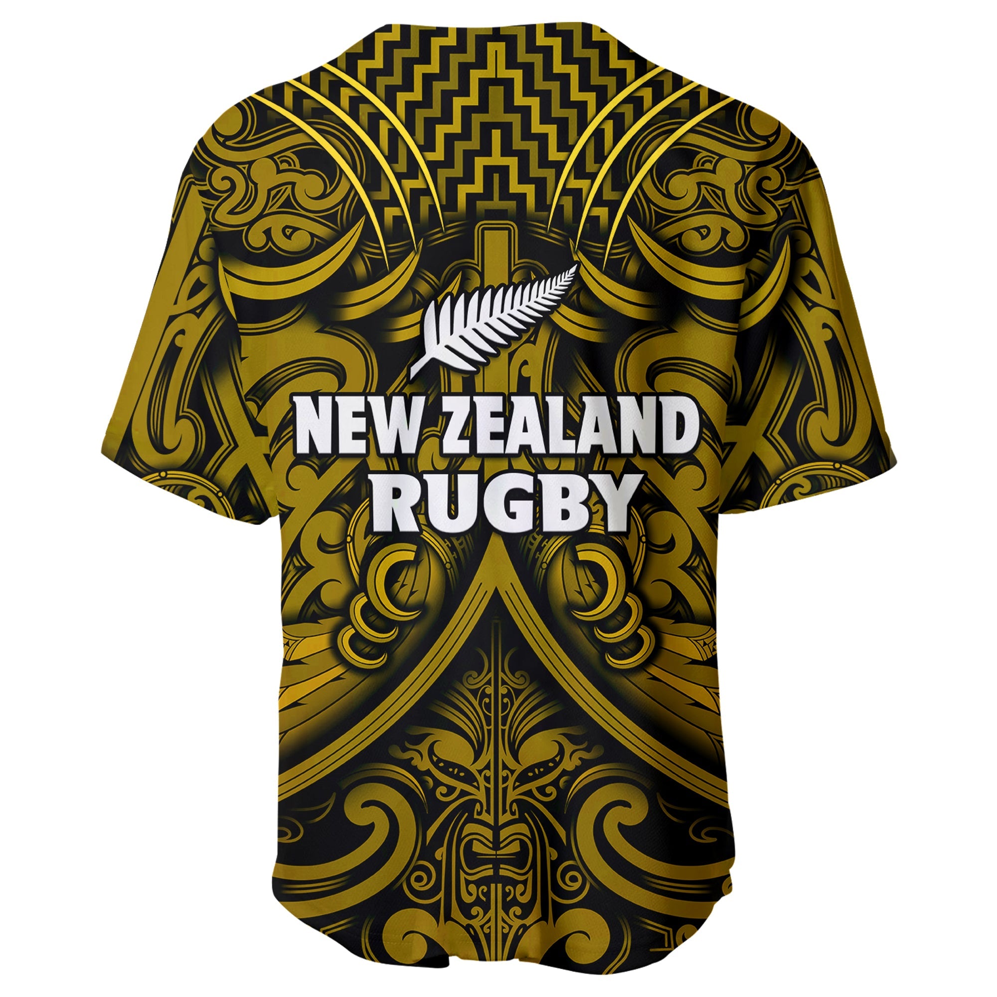 New Zealand Silver Fern Rugby Baseball Jersey All Black Gold NZ Maori Pattern - Vibe Hoodie Shop