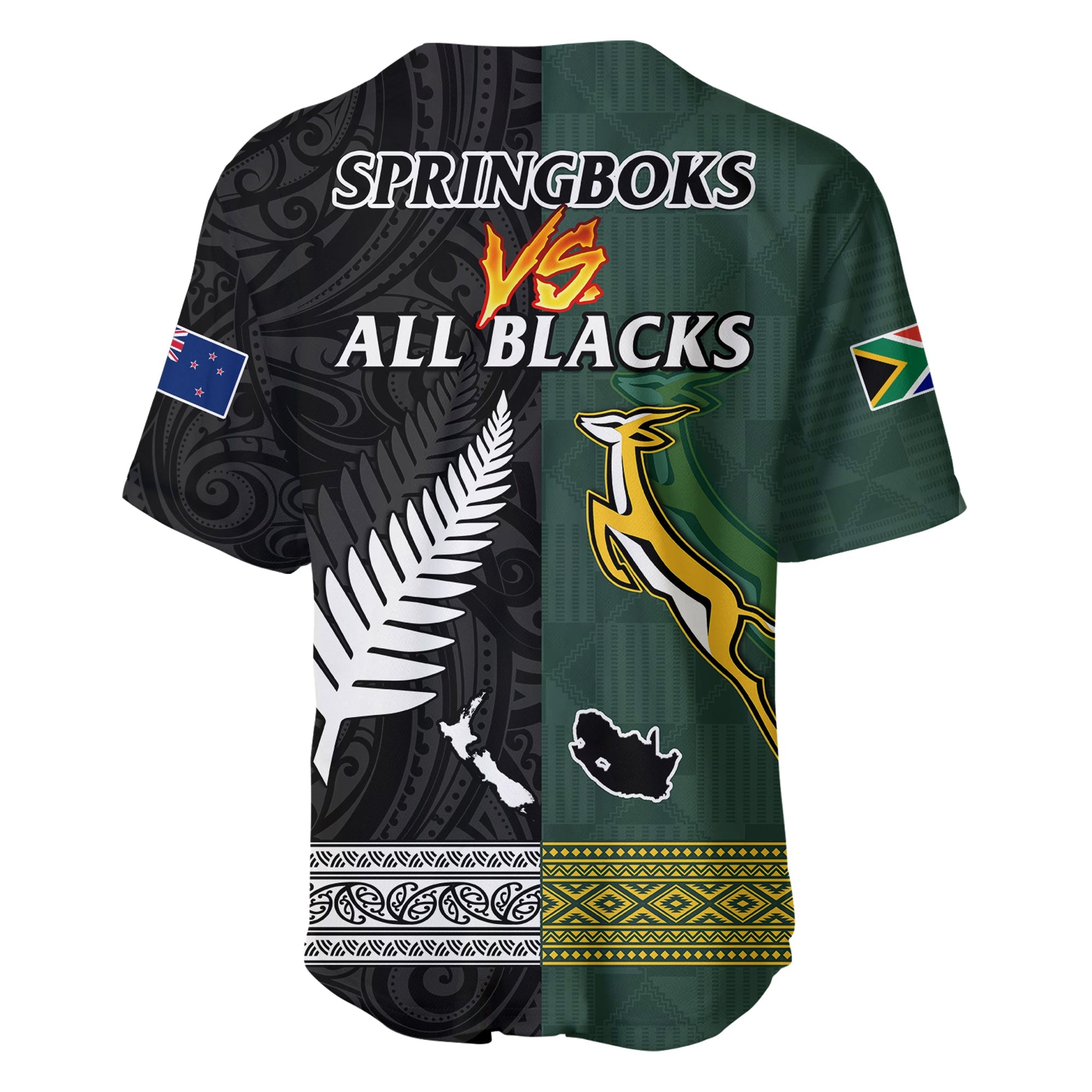 (Custom Text and Number) South Africa Protea and New Zealand Fern Baseball Jersey Rugby Go Springboks vs All Black - Vibe Hoodie Shop
