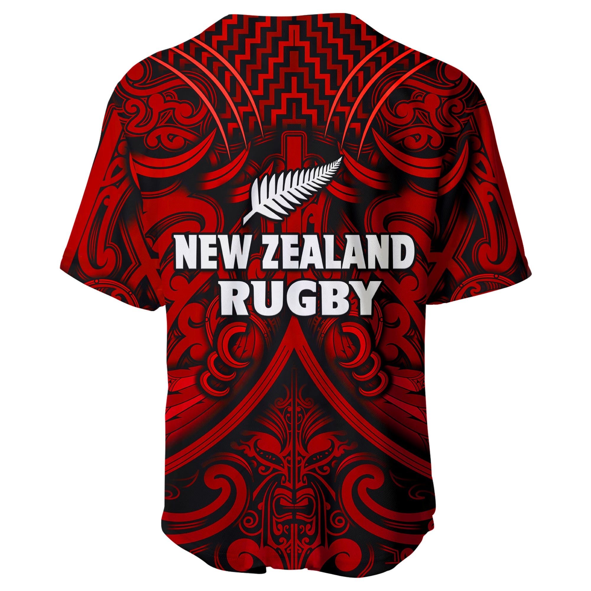 New Zealand Silver Fern Rugby Baseball Jersey All Black Red NZ Maori Pattern - Vibe Hoodie Shop