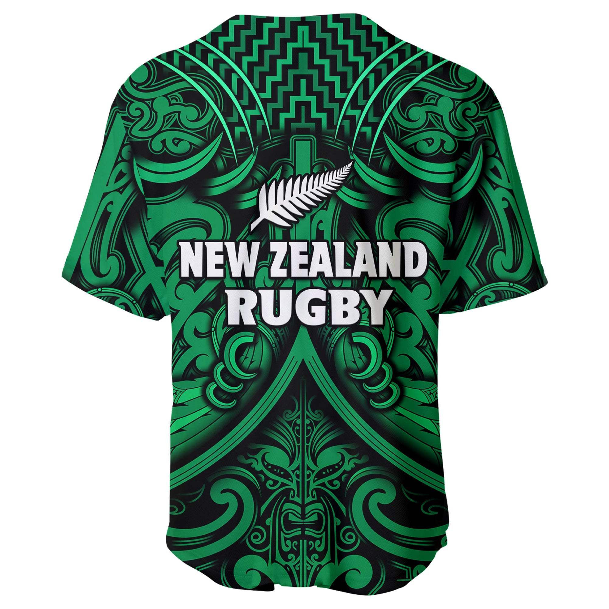 New Zealand Silver Fern Rugby Baseball Jersey All Black Green NZ Maori Pattern - Vibe Hoodie Shop