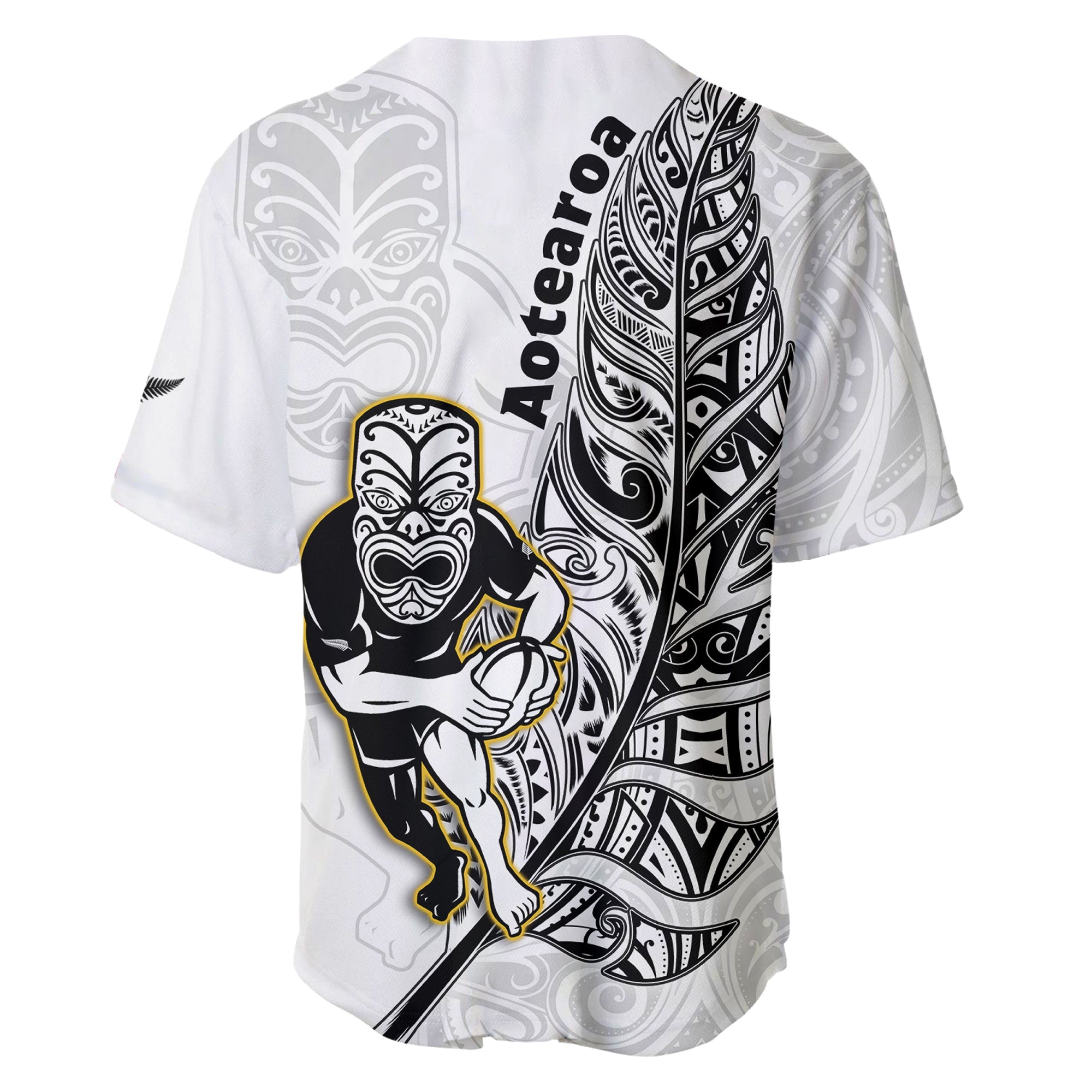 New Zealand Silver Fern Rugby Baseball Jersey All Black Maori Version White - Vibe Hoodie Shop