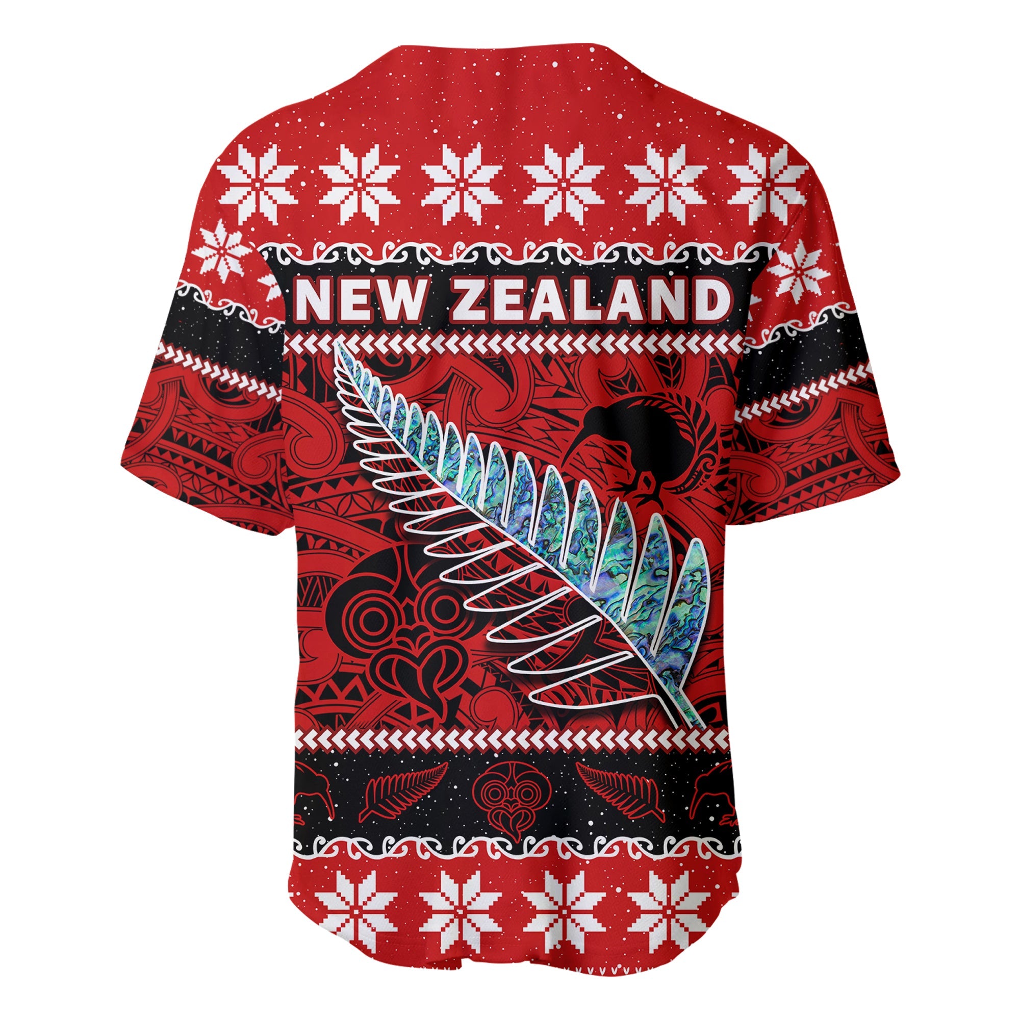 New Zealand Christmas Baseball Jersey Paua Shell Silver Fern Meri Kirihimete - Vibe Hoodie Shop