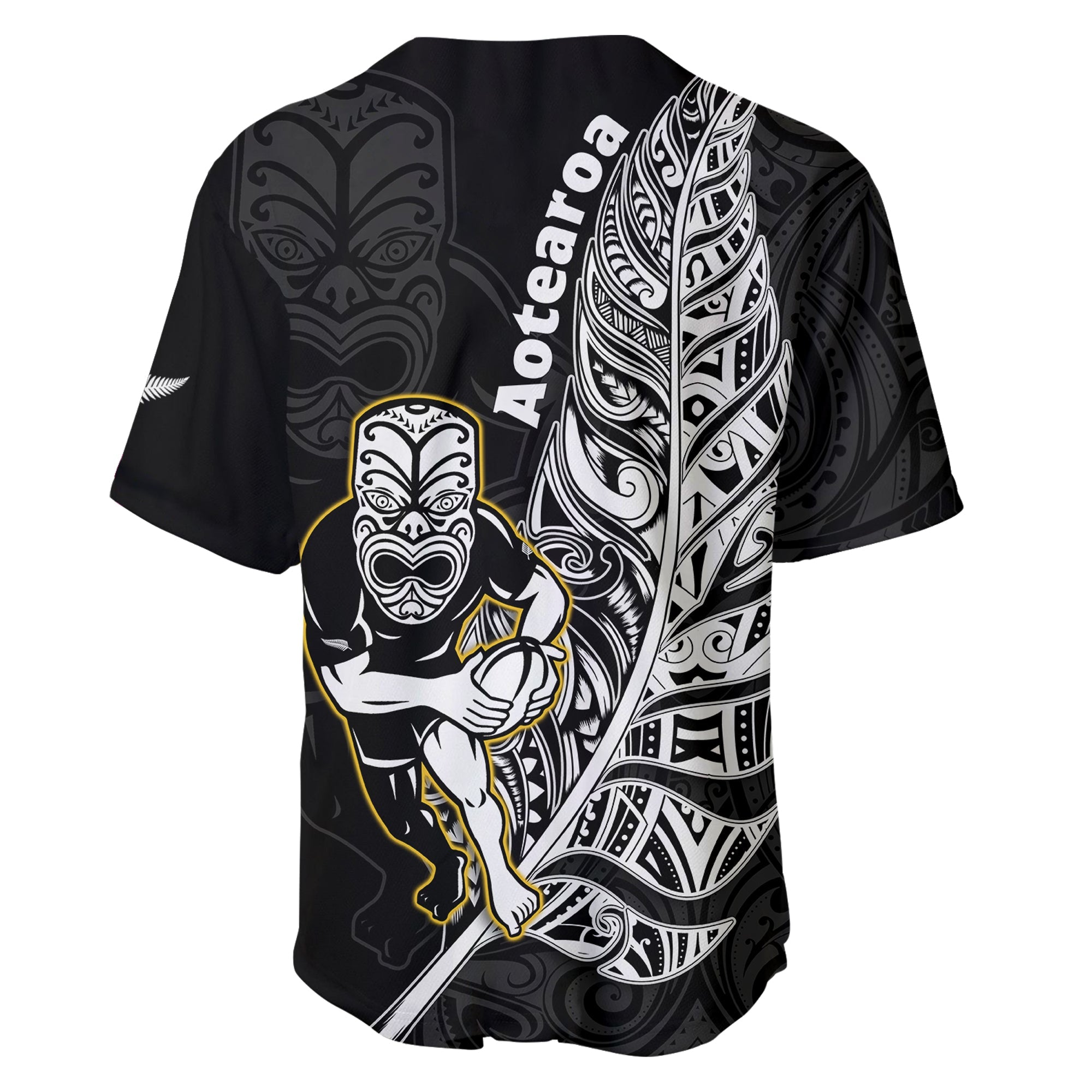 New Zealand Silver Fern Rugby Baseball Jersey All Black Maori Version Black - Vibe Hoodie Shop