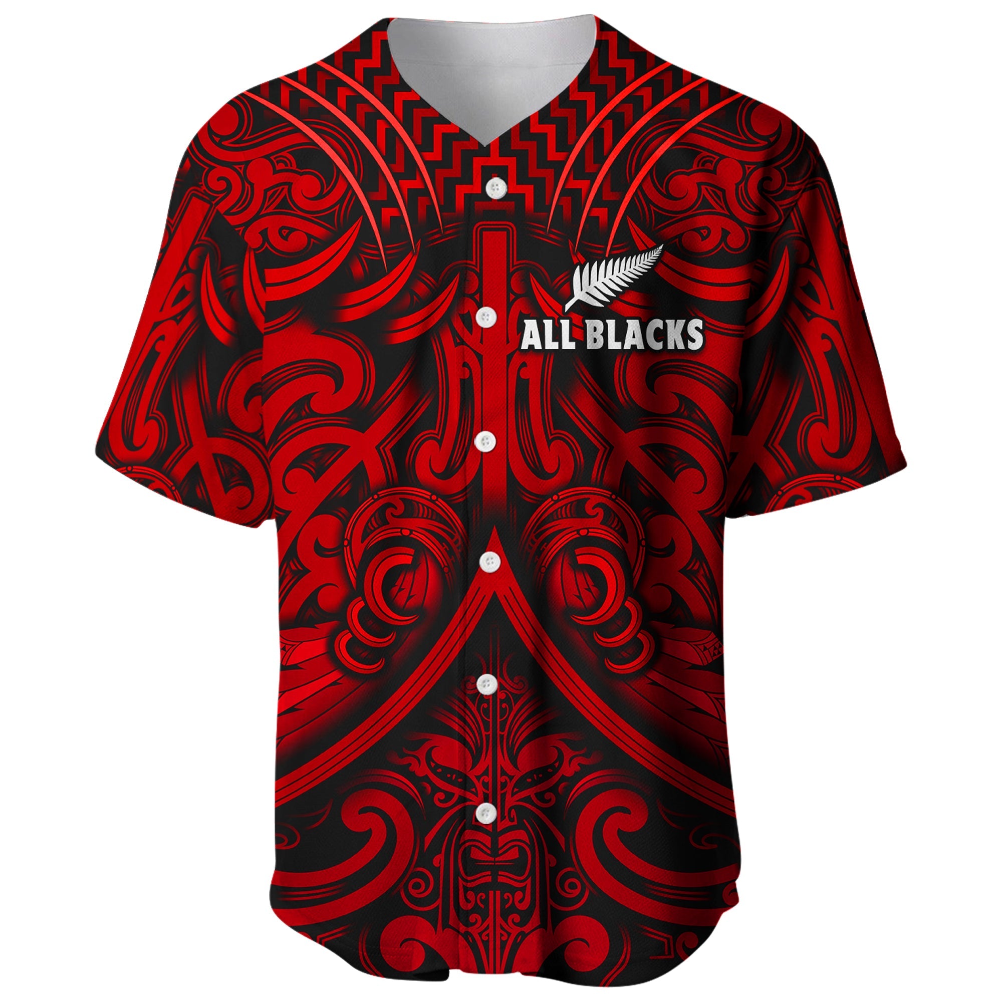 New Zealand Silver Fern Rugby Baseball Jersey All Black Red NZ Maori Pattern - Vibe Hoodie Shop