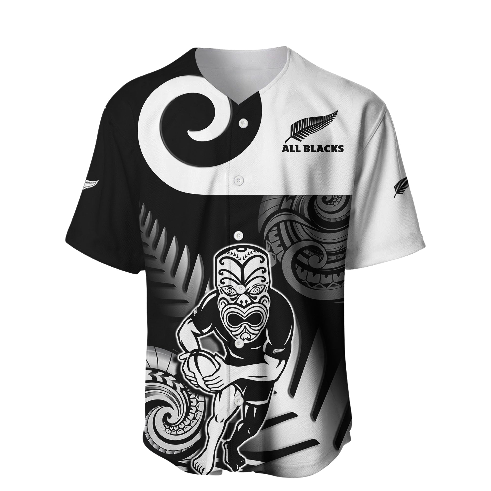 Custom Text And Number New Zealand Silver Fern Rugby Baseball Jersey All Black Maori Koru - Vibe Hoodie Shop