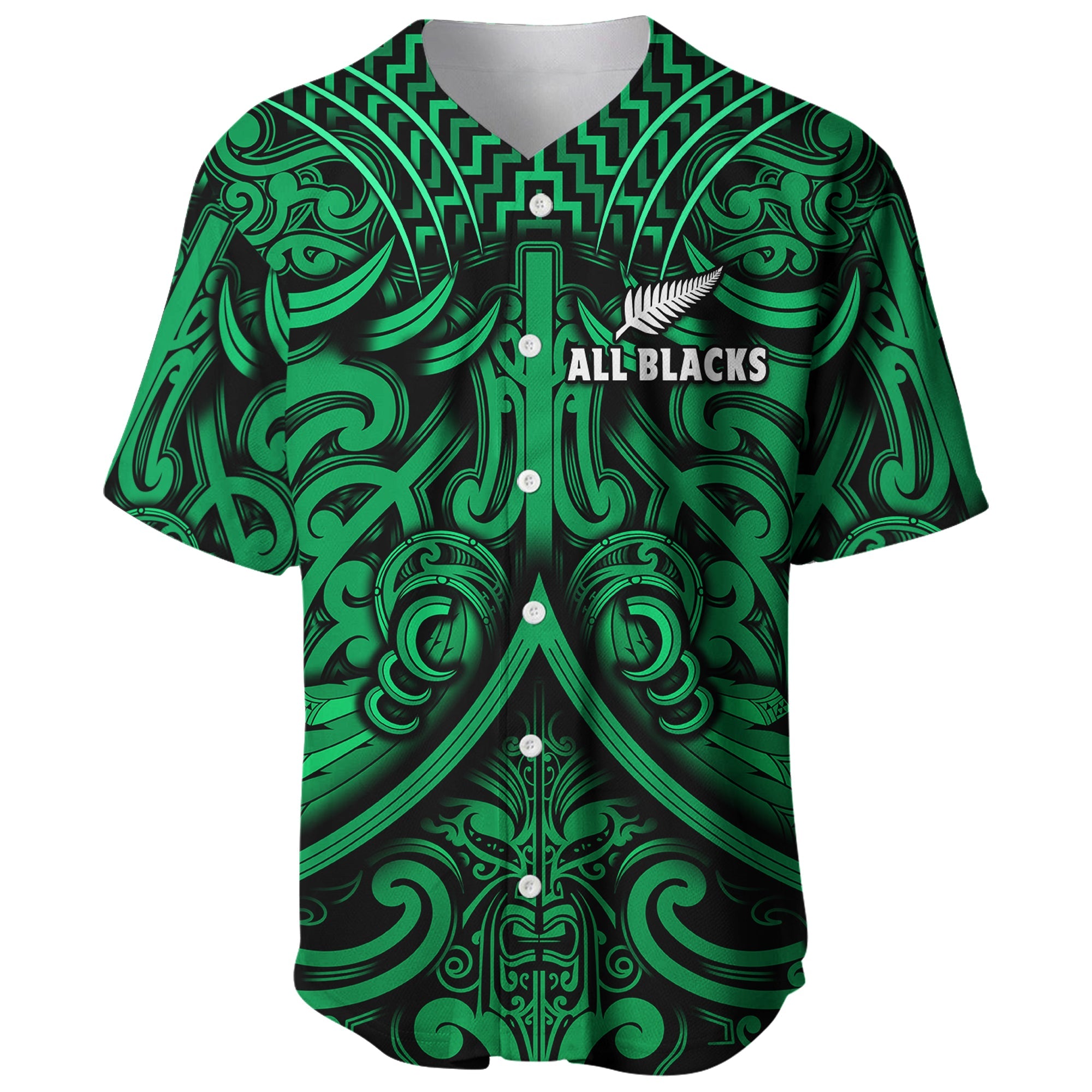 New Zealand Silver Fern Rugby Baseball Jersey All Black Green NZ Maori Pattern - Vibe Hoodie Shop