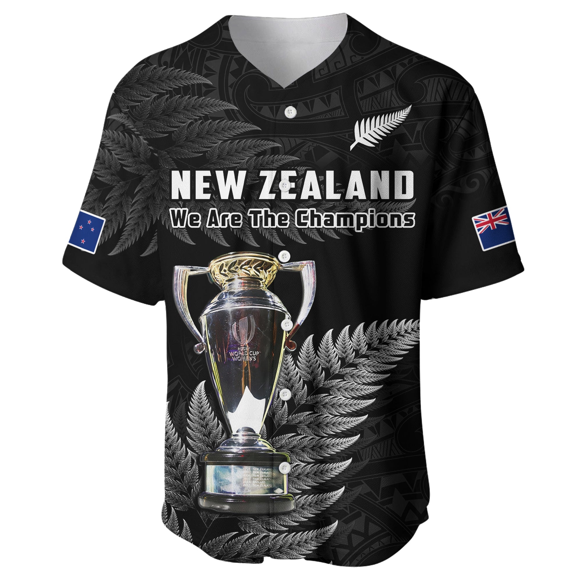 (Custom Personalised) New Zealand 2022 Rugby Baseball Jersey Black Fern Proud Champions RWC - Vibe Hoodie Shop