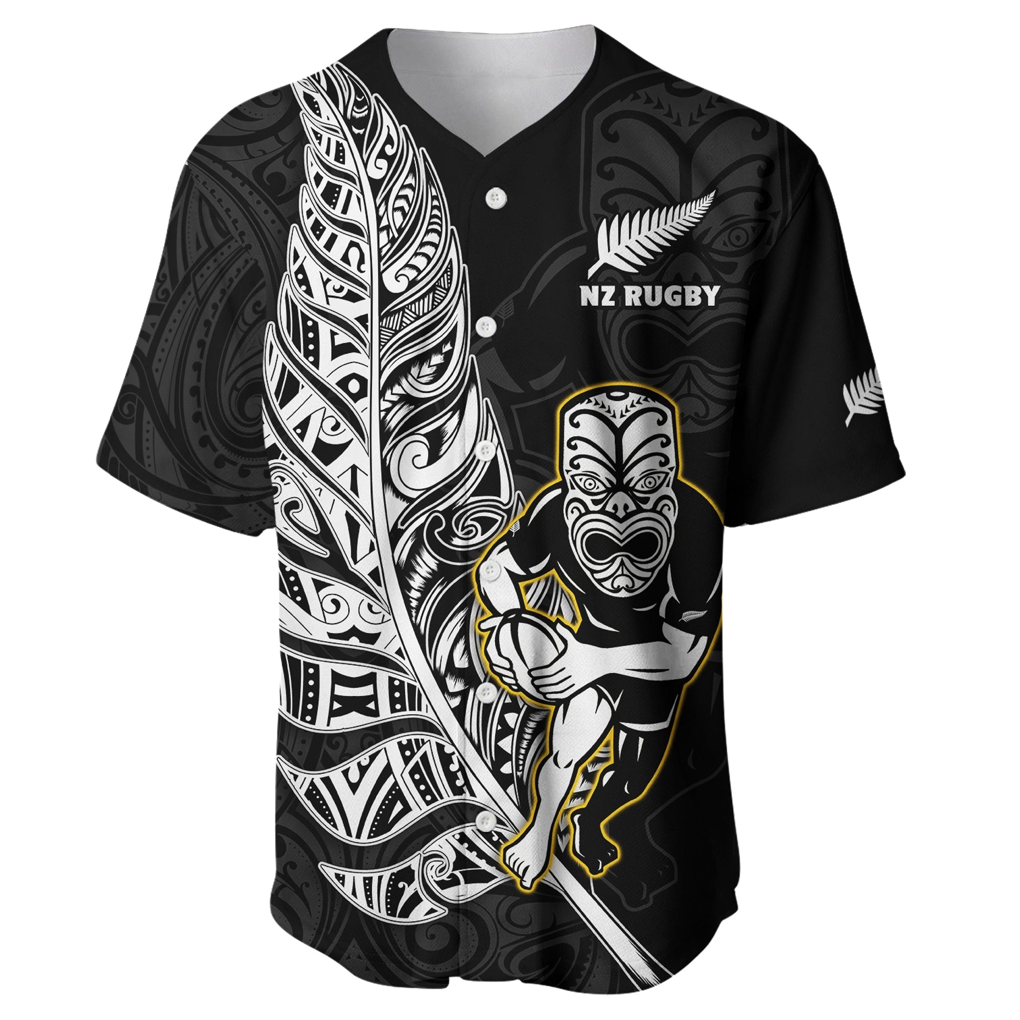 New Zealand Silver Fern Rugby Baseball Jersey All Black Maori Version Black - Vibe Hoodie Shop