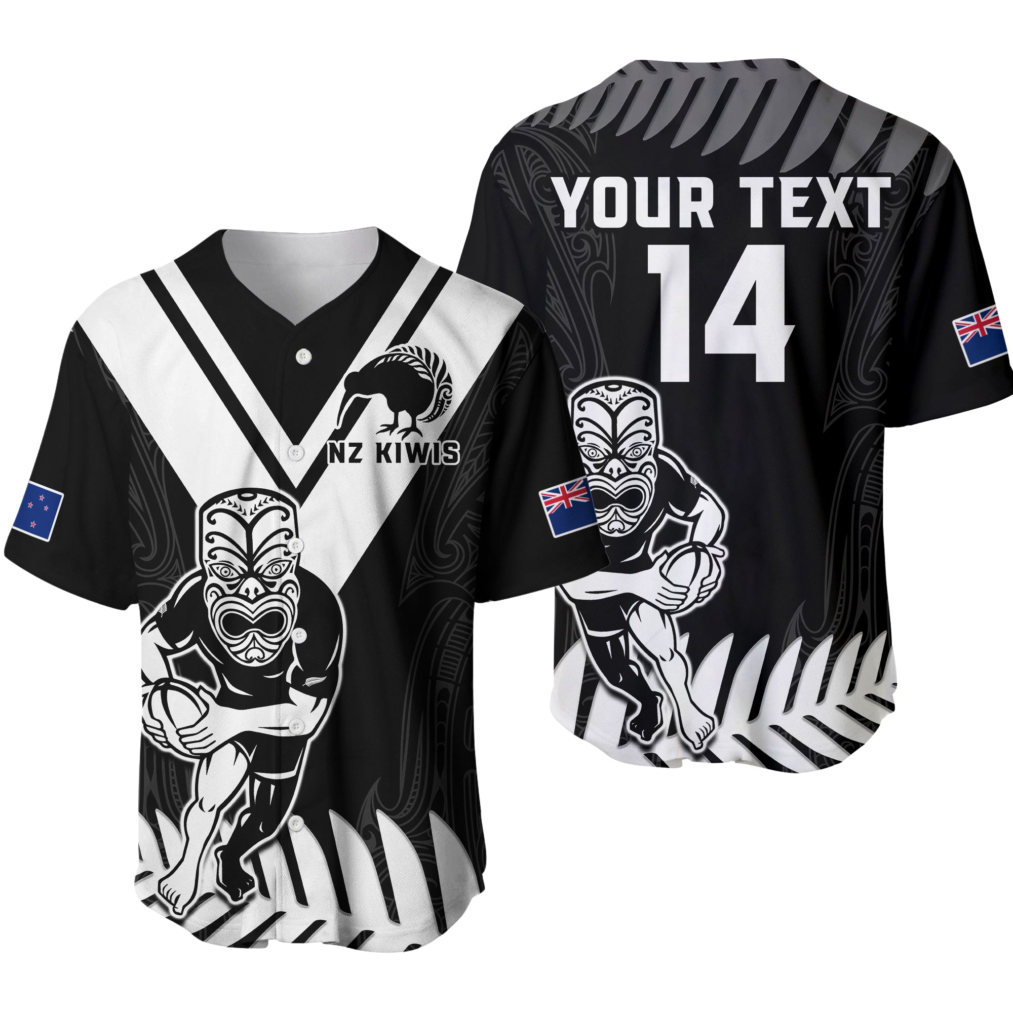 (Custom Text And Number) New Zealand Silver Fern Rugby Baseball Jersey NZ Kiwi Pacific Maori Sporty - Vibe Hoodie Shop