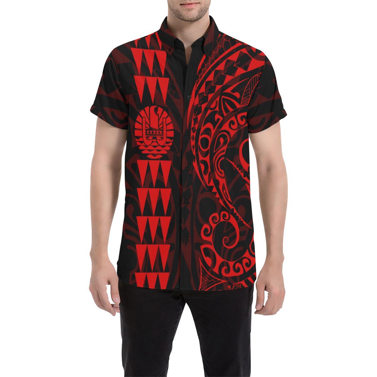 Tahiti Polynesian Short Sleeve Shirt Red - Vibe Hoodie Shop