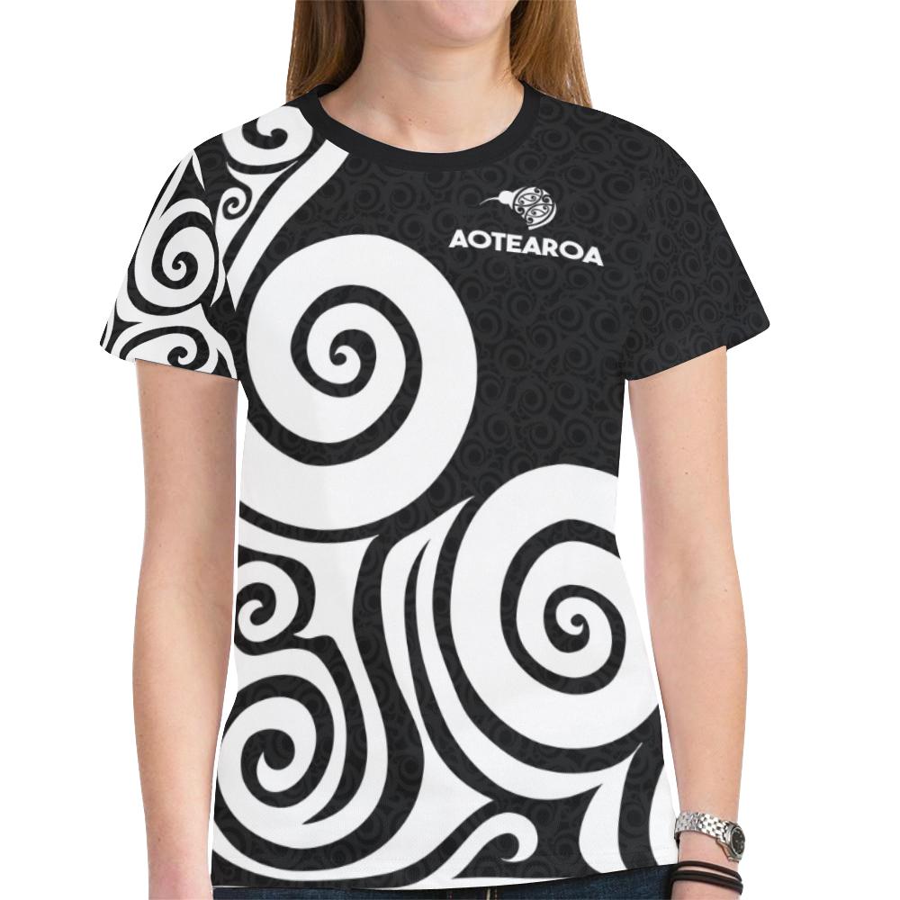 Aotearoa All Over Print T shirt Patterns Koru - Aotearoa Kiwi Bird - Vibe Hoodie Shop