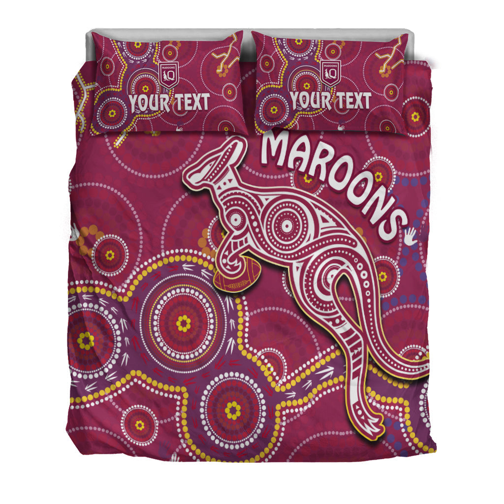 (Custom Personalised) Maroons Rugby Bedding Set Kangaroo Indigenous Pattern Unique Version - Vibe Hoodie Shop