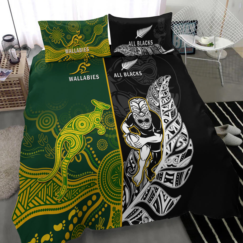 Australia Rugby Mix Aotearoa Rugby Bedding Set  Wallabies All Black Special Version - Vibe Hoodie Shop