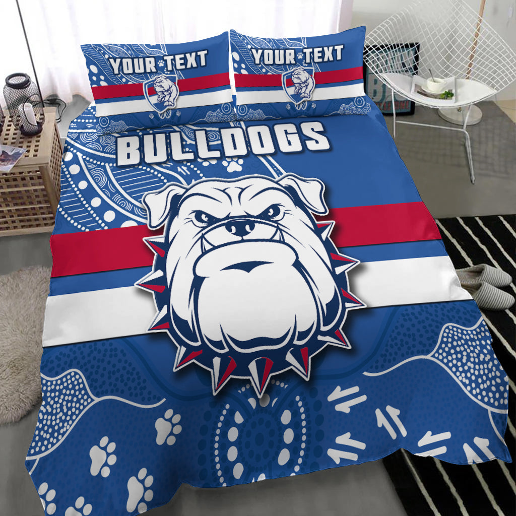 (Custom Personalised) Bulldogs Football Bedding Set Scraggers 1877 Aboriginal Dot Painting Newest Version - Vibe Hoodie Shop