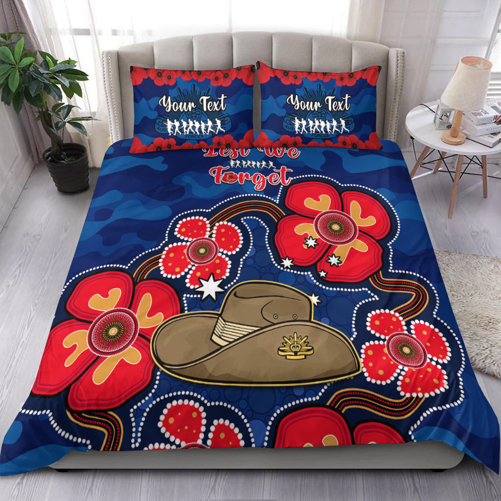 (Custom Personalised) Australia ANZAC Bedding Set Lest We Forget Camouflage Mix Aboriginal Poppies And Slouch Hat - Vibe Hoodie Shop