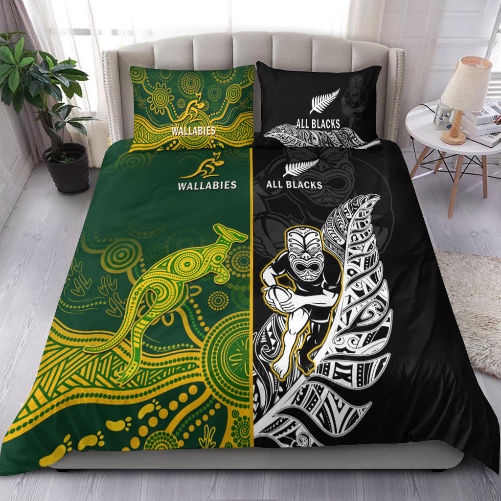 Australia Rugby Mix Aotearoa Rugby Bedding Set  Wallabies All Black Special Version - Vibe Hoodie Shop