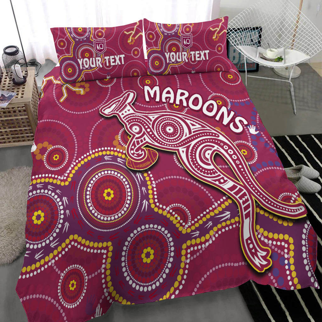 (Custom Personalised) Maroons Rugby Bedding Set Kangaroo Indigenous Pattern Unique Version - Vibe Hoodie Shop