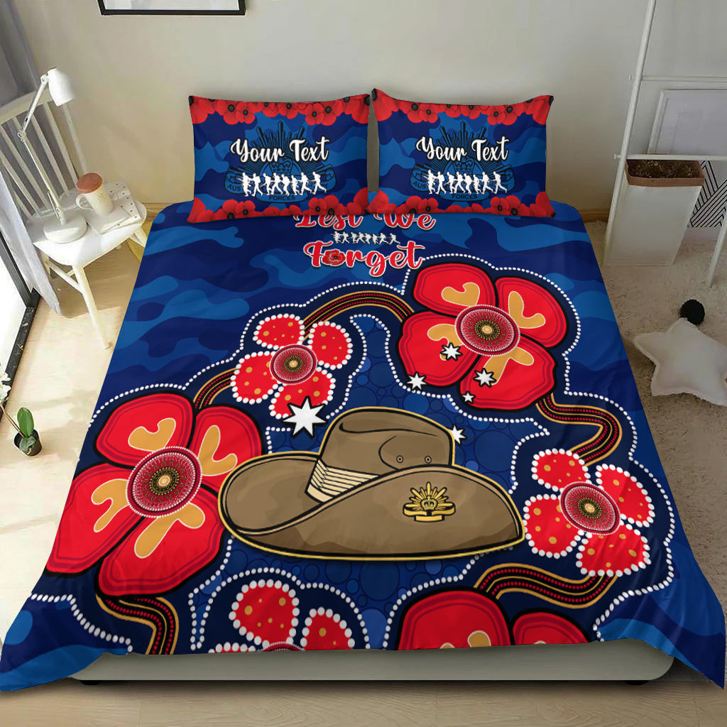 (Custom Personalised) Australia ANZAC Bedding Set Lest We Forget Camouflage Mix Aboriginal Poppies And Slouch Hat - Vibe Hoodie Shop