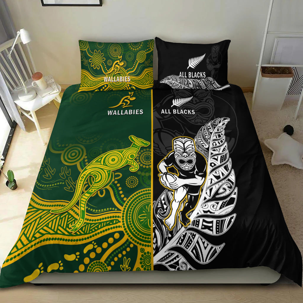 Australia Rugby Mix Aotearoa Rugby Bedding Set  Wallabies All Black Special Version - Vibe Hoodie Shop