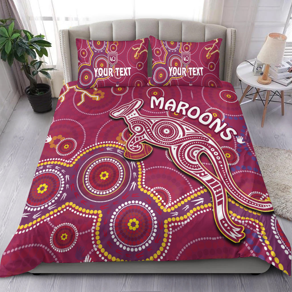 (Custom Personalised) Maroons Rugby Bedding Set Kangaroo Indigenous Pattern Unique Version - Vibe Hoodie Shop