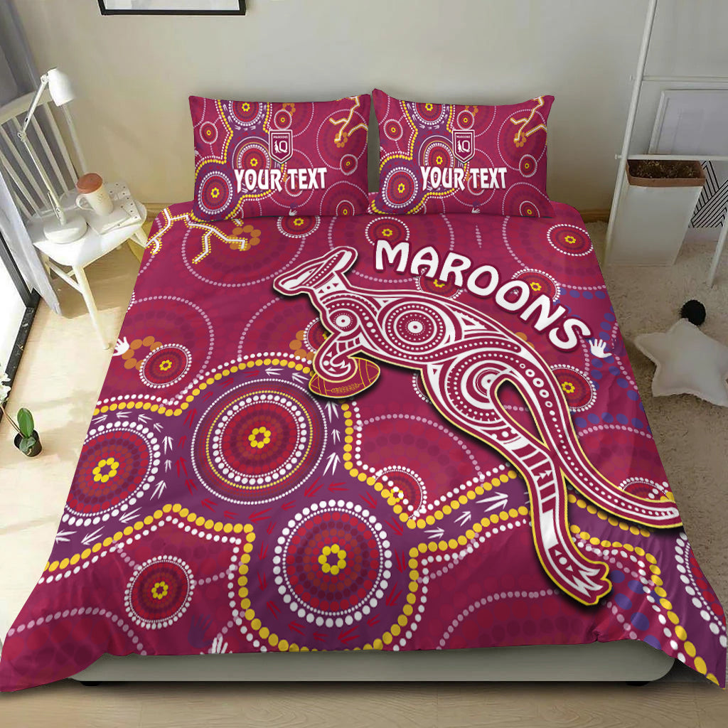 (Custom Personalised) Maroons Rugby Bedding Set Kangaroo Indigenous Pattern Unique Version - Vibe Hoodie Shop