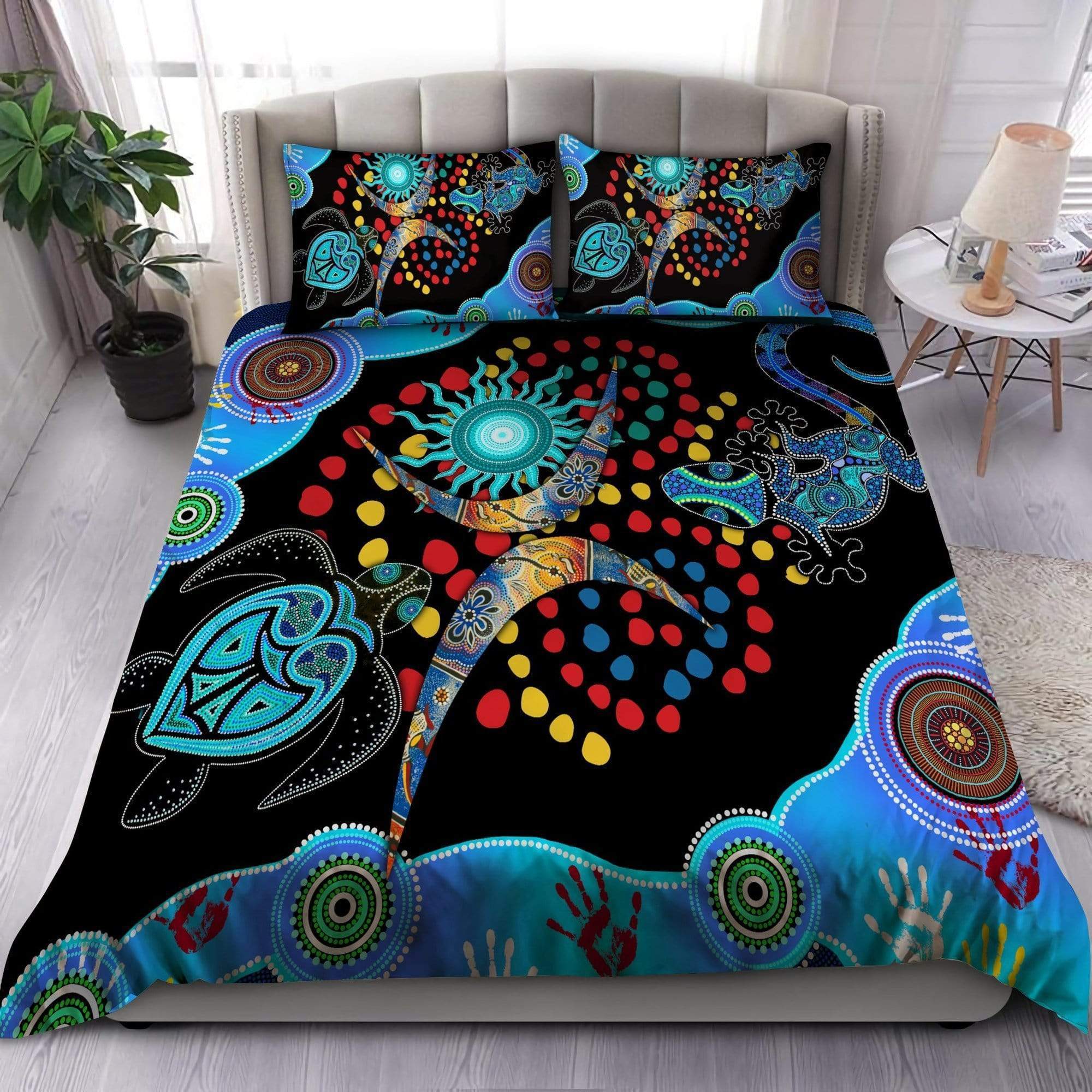 Australia Bedding Set - Aboriginal NAIDOC Week 2022 Blue Turtle Lizard - Vibe Hoodie Shop