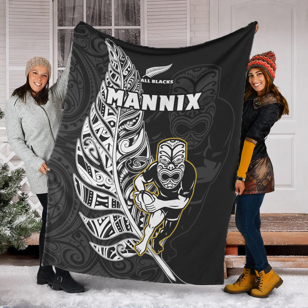 (MANNIX) New Zealand 2022 Rugby Permium Blanket All Black Silver Fern Maori Pattern Version Black - Vibe Hoodie Shop