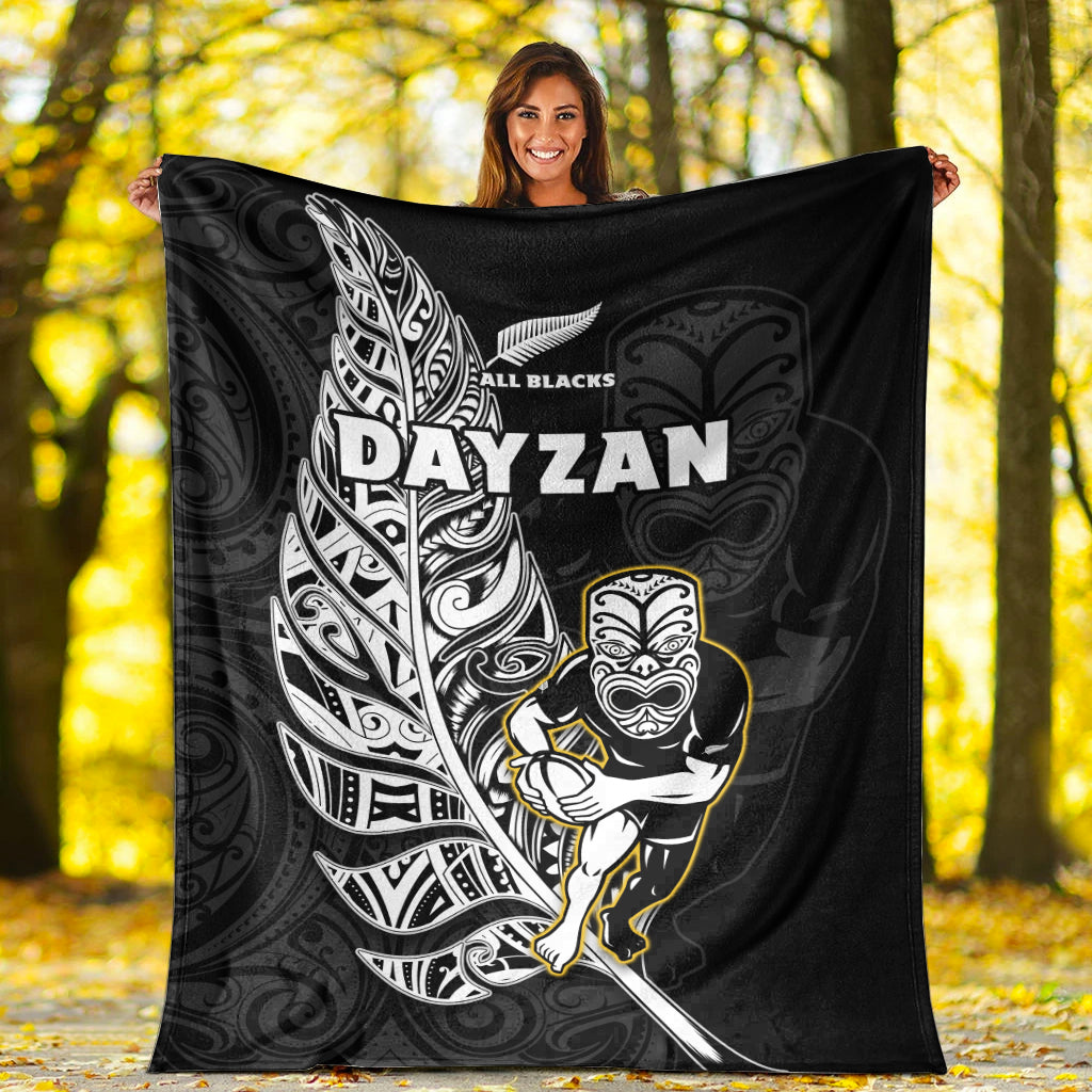 (DAYZAN) New Zealand 2022 Rugby Permium Blanket All Black Silver Fern Maori Pattern Version Black - Vibe Hoodie Shop