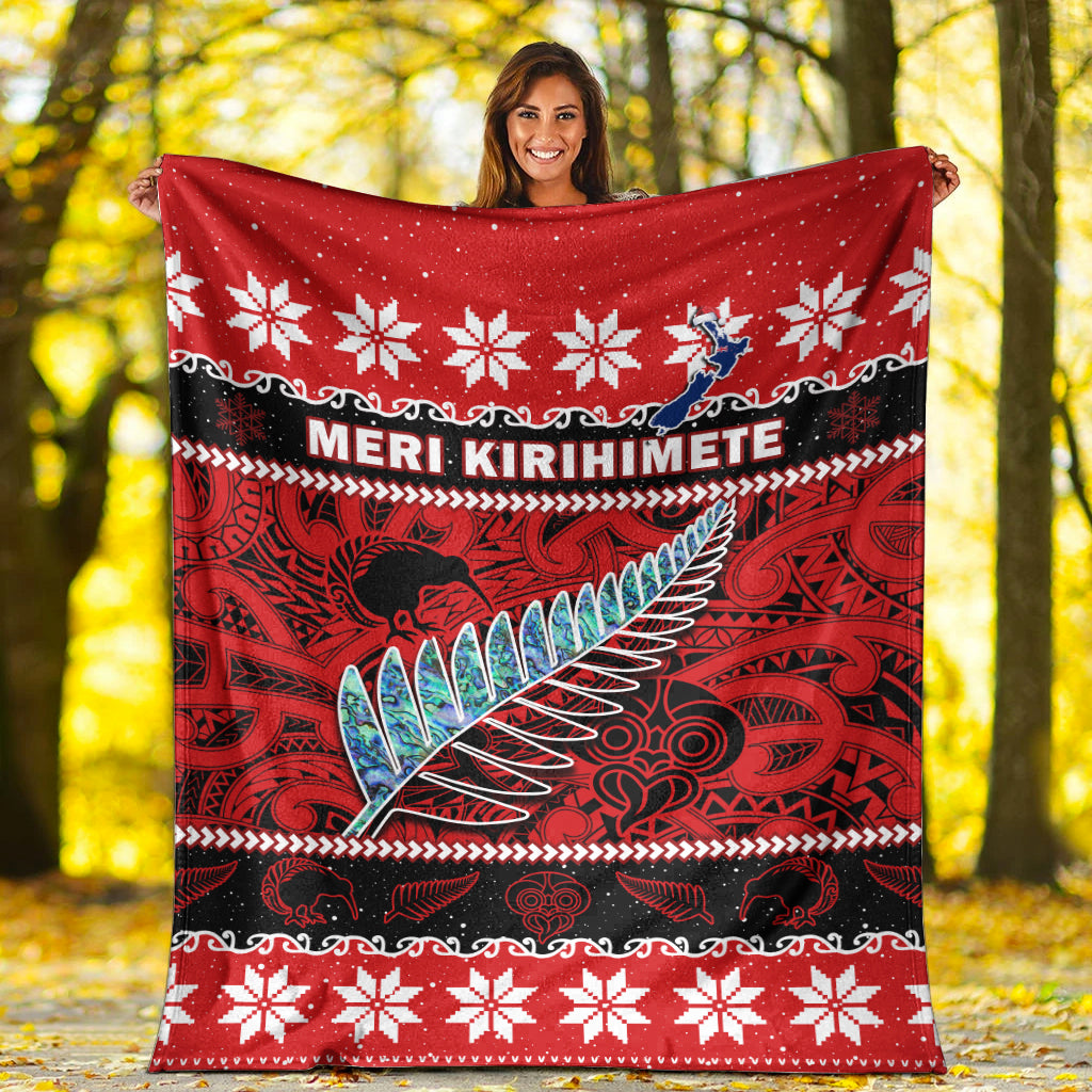 New Zealand Christmas Premium Blanket Paua Shell Silver Fern Meri Kirihimete - Vibe Hoodie Shop