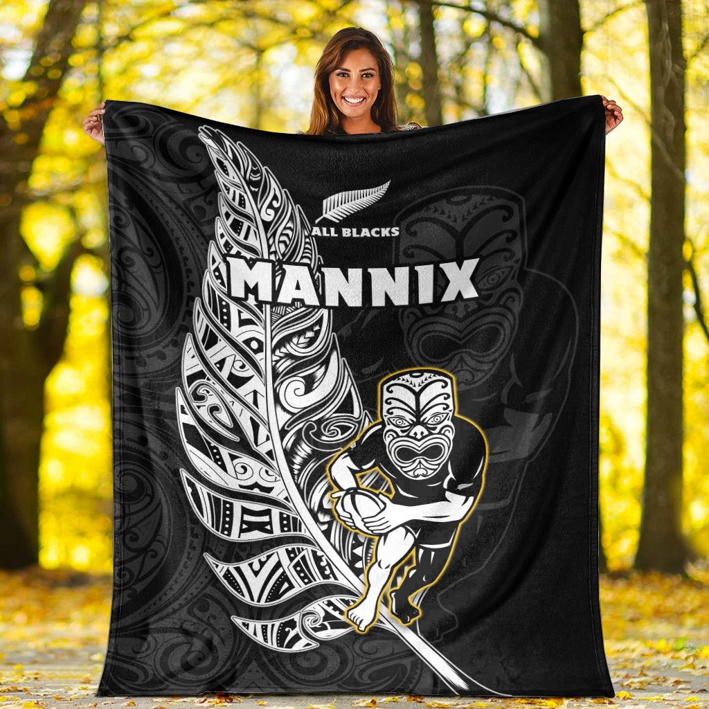 (MANNIX) New Zealand 2022 Rugby Permium Blanket All Black Silver Fern Maori Pattern Version Black - Vibe Hoodie Shop